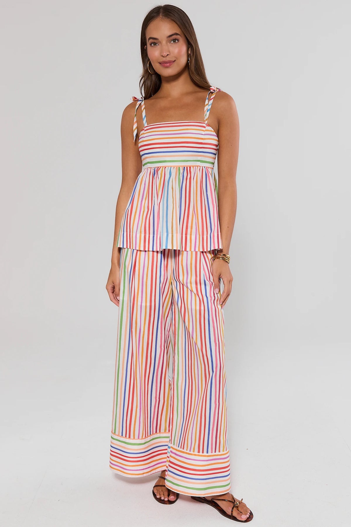 Ava Multi Striped Pants styled as a matching set with colorful wide-leg silhouette - Full Length On Model | Avara