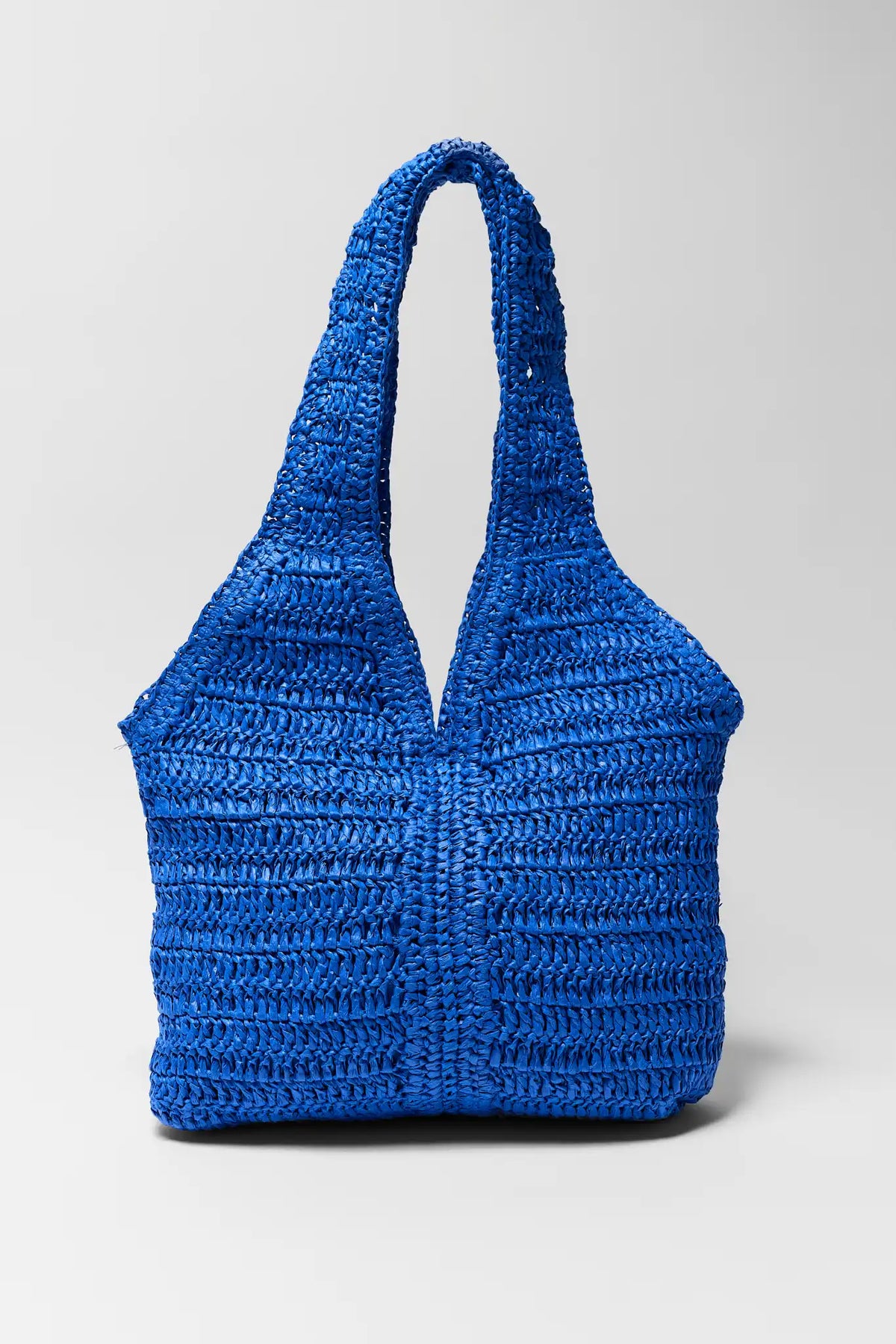 Cobalt blue woven raffia shoulder bag - Front View | Avara