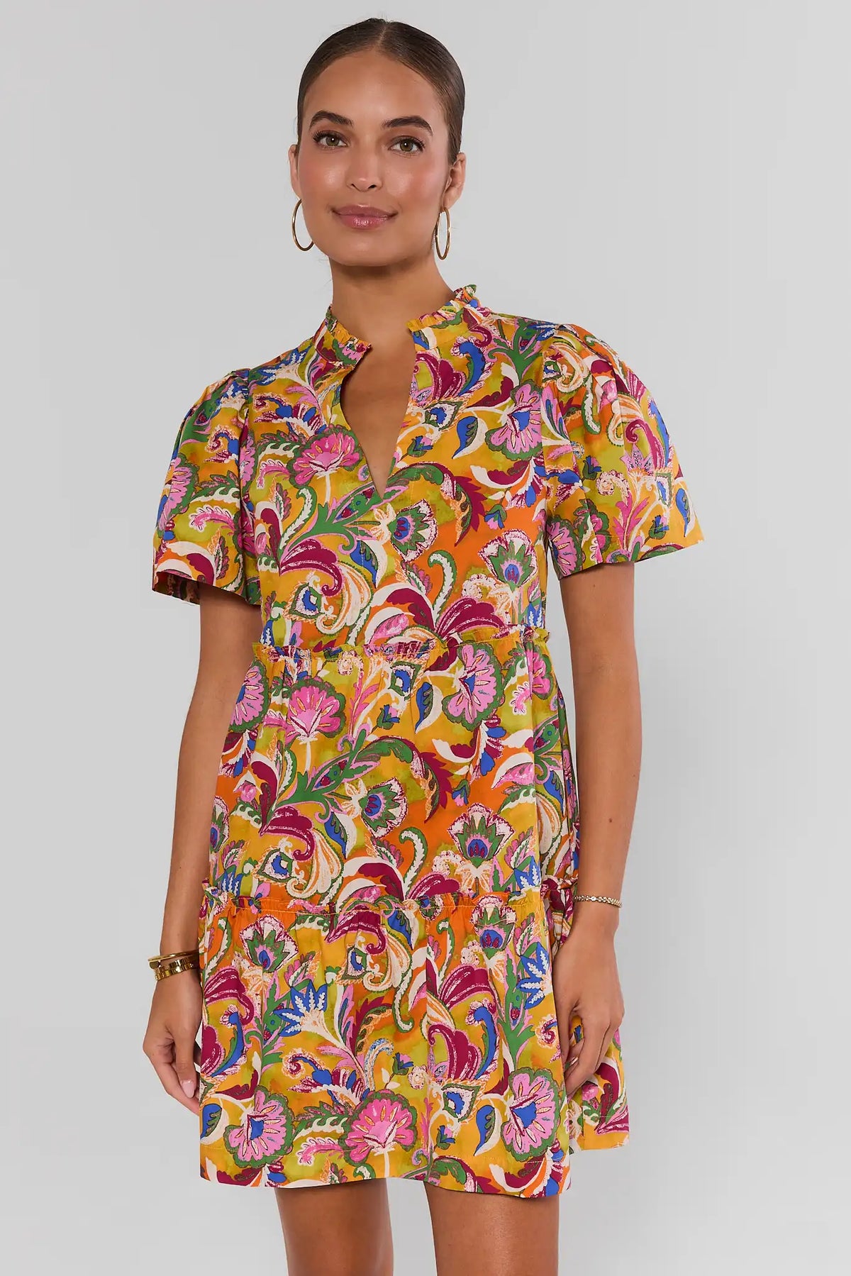 Evan Multi Paisley Printed Short Dress - Front View, Cute Printed Dress for Women | Avara