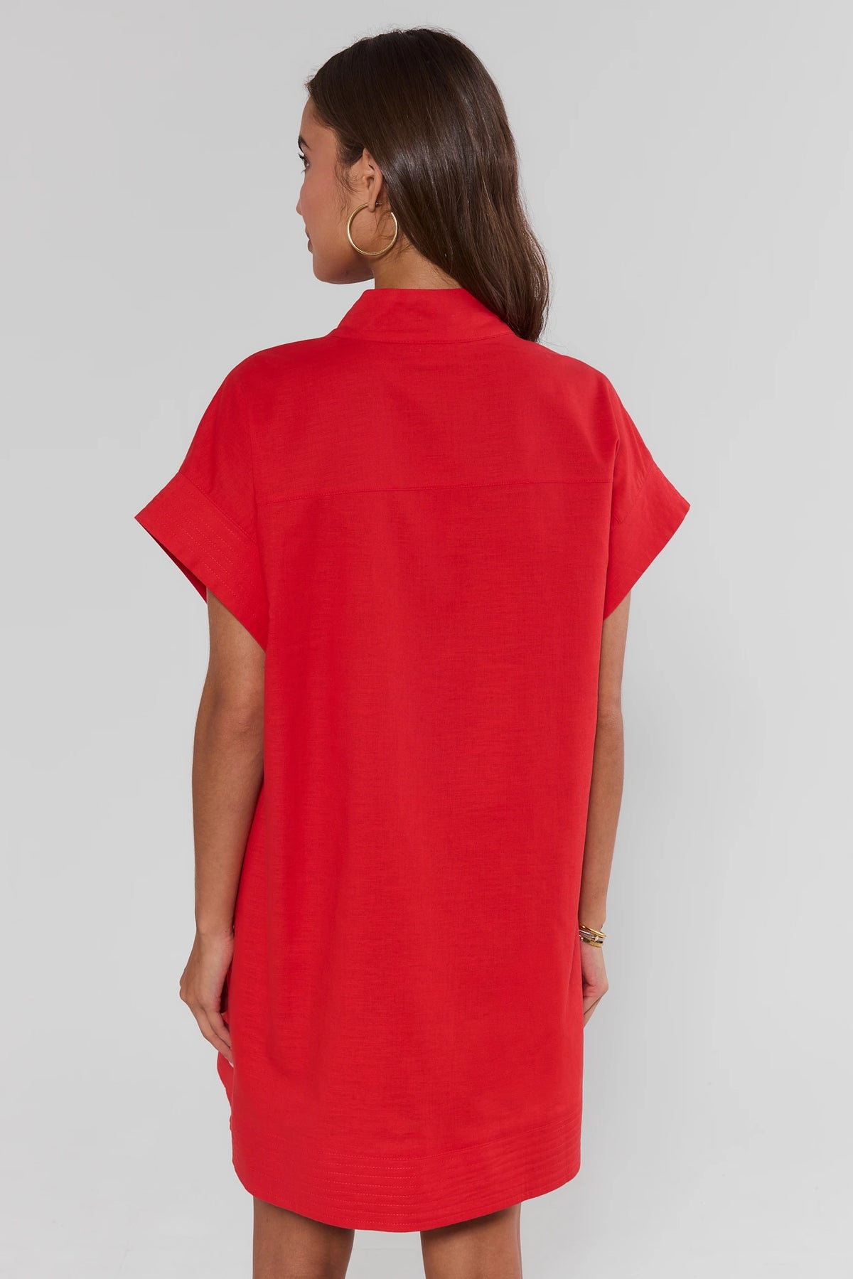 Red Button Up Short Dress - Back View, Relaxed Short Dress for Women | Avara
