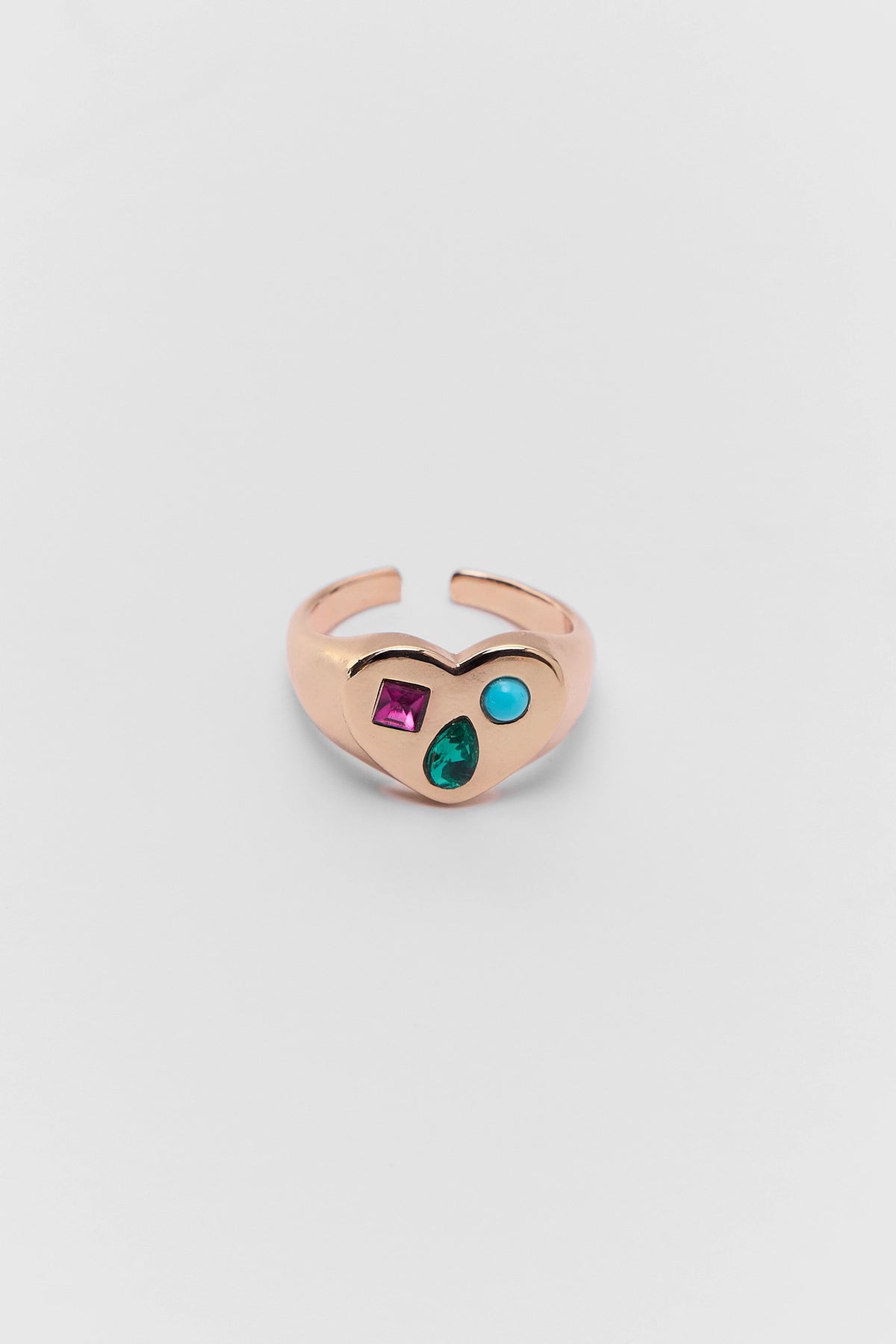 Gold Heart Gem Ring with multicolor stones - Front View | Avara