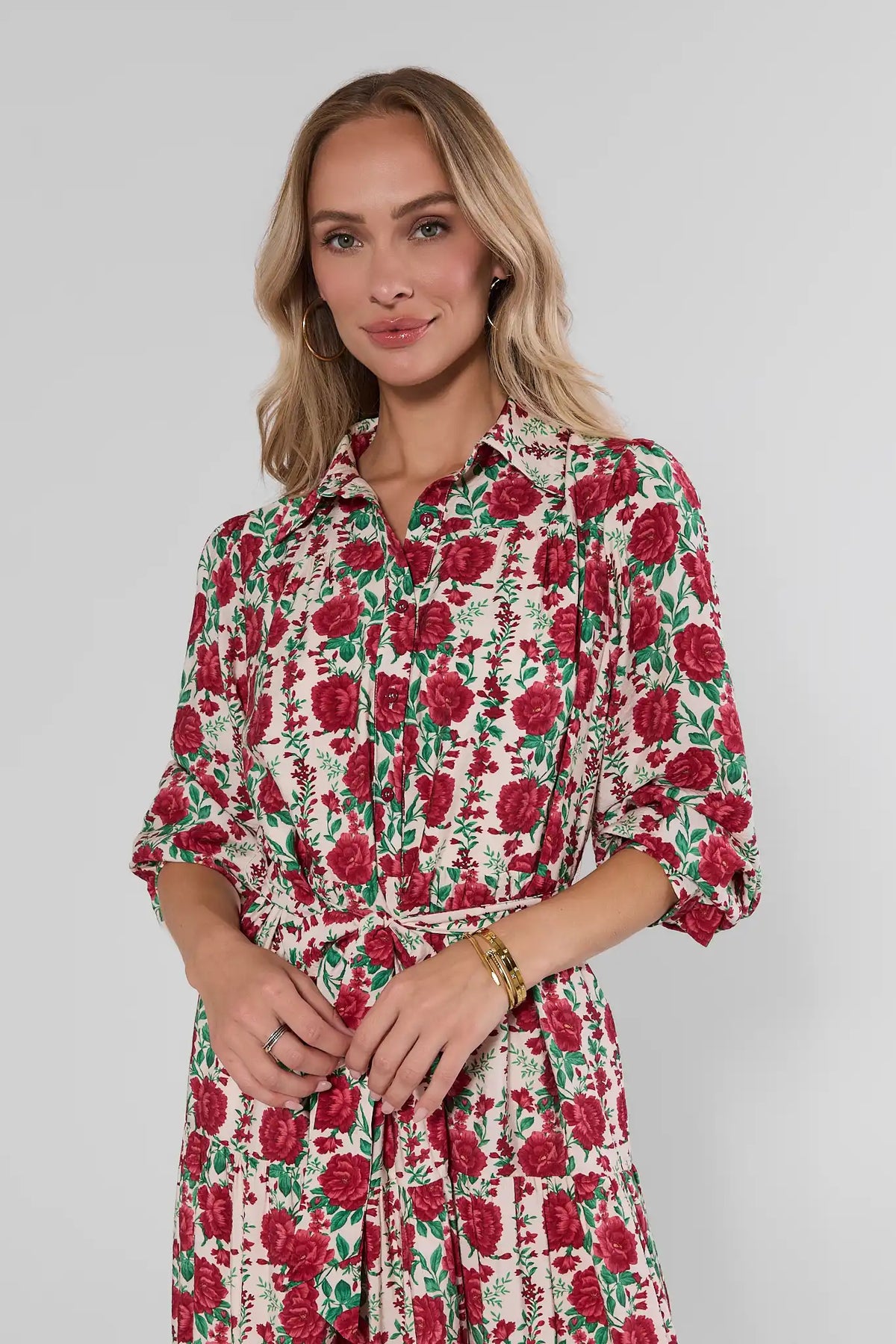 Cream Rose Print Maxi Dress - Close-Up Neckline & Button Detail | Avara