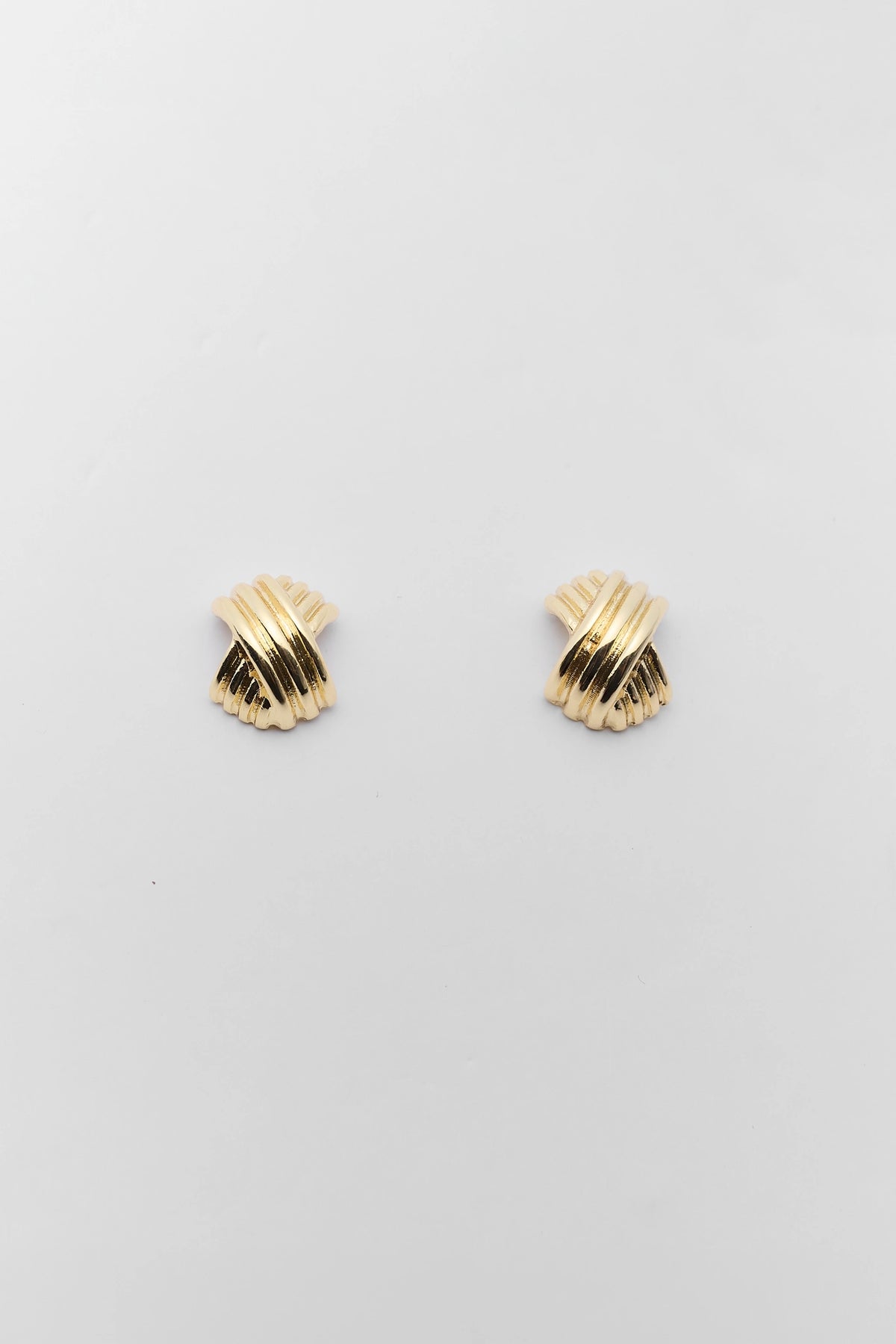 Gold Ridged Oversized Stud Earrings - Flat Lay Pair | Avara