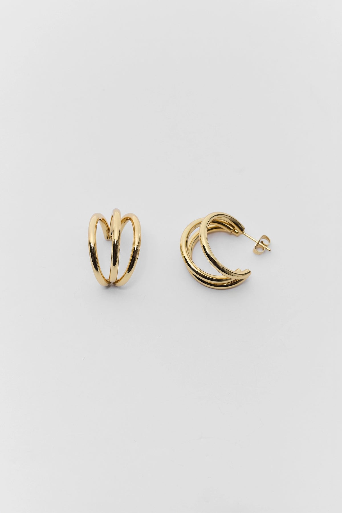 Gold Stacked Hoop Earrings - Flat Lay Front and Side View | Avara