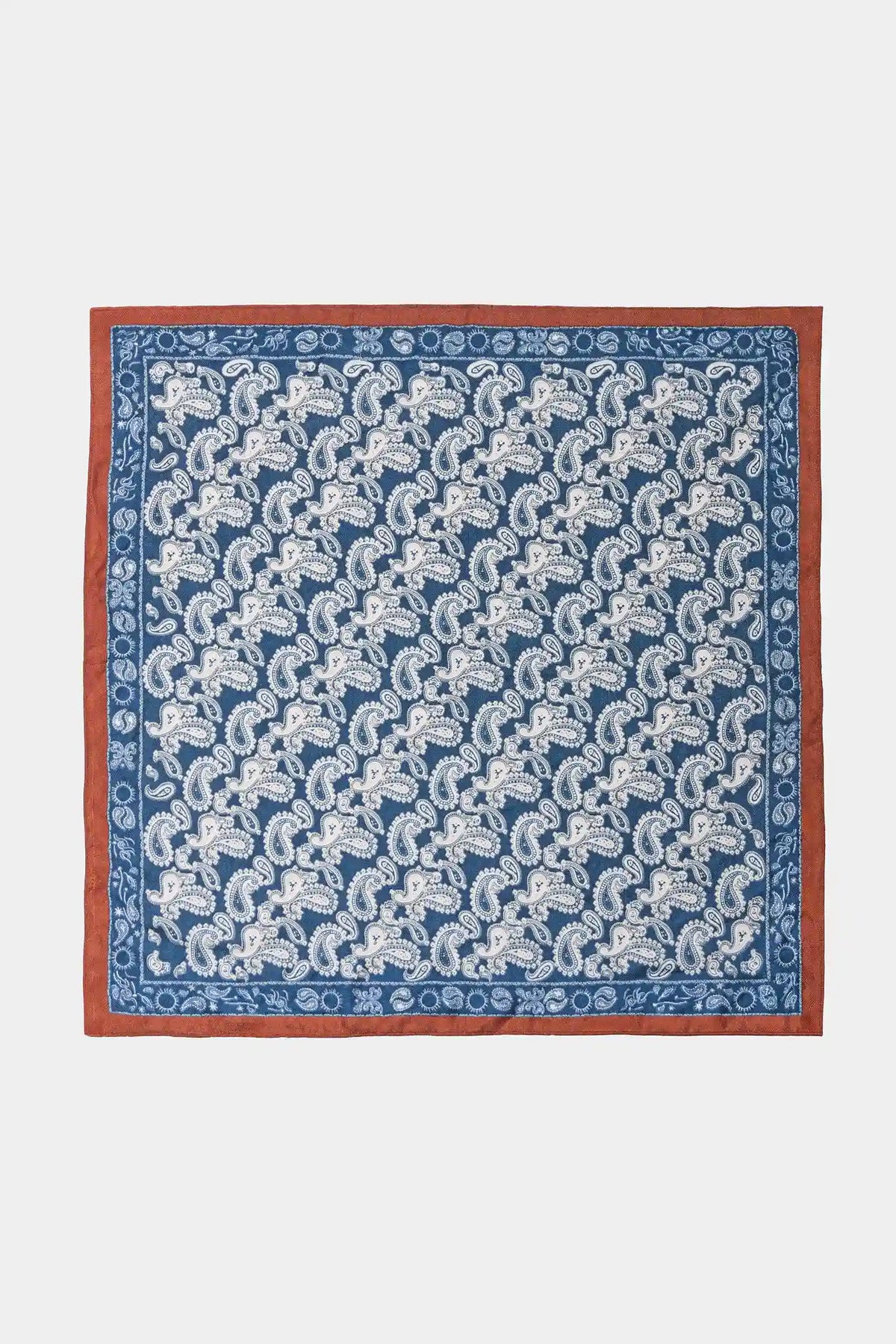 Dusty Blue Paisley Bandana Scarf - Flat Lay Full Square View | Avara