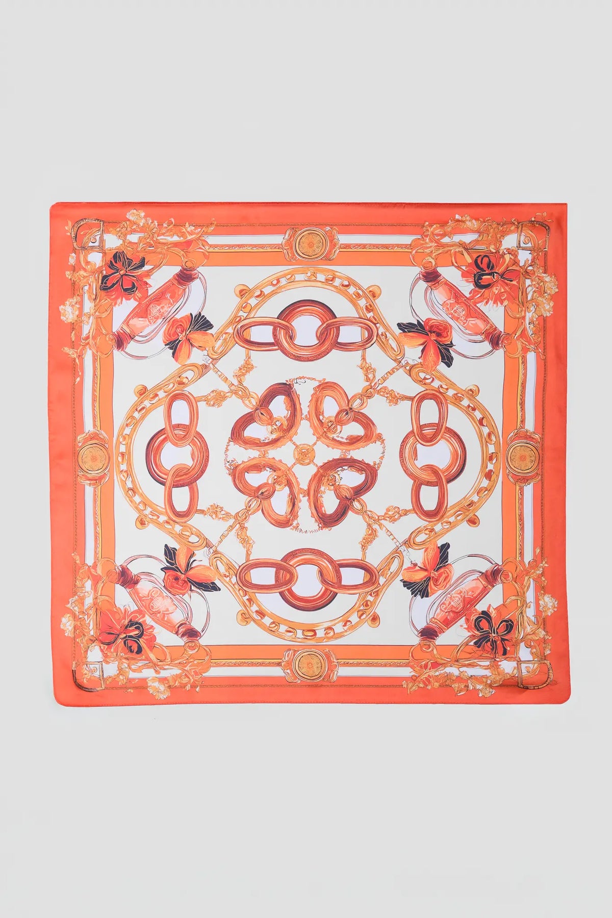 Cute Orange Chain Link Print Scarf - Square Flat Lay Detail | Avara