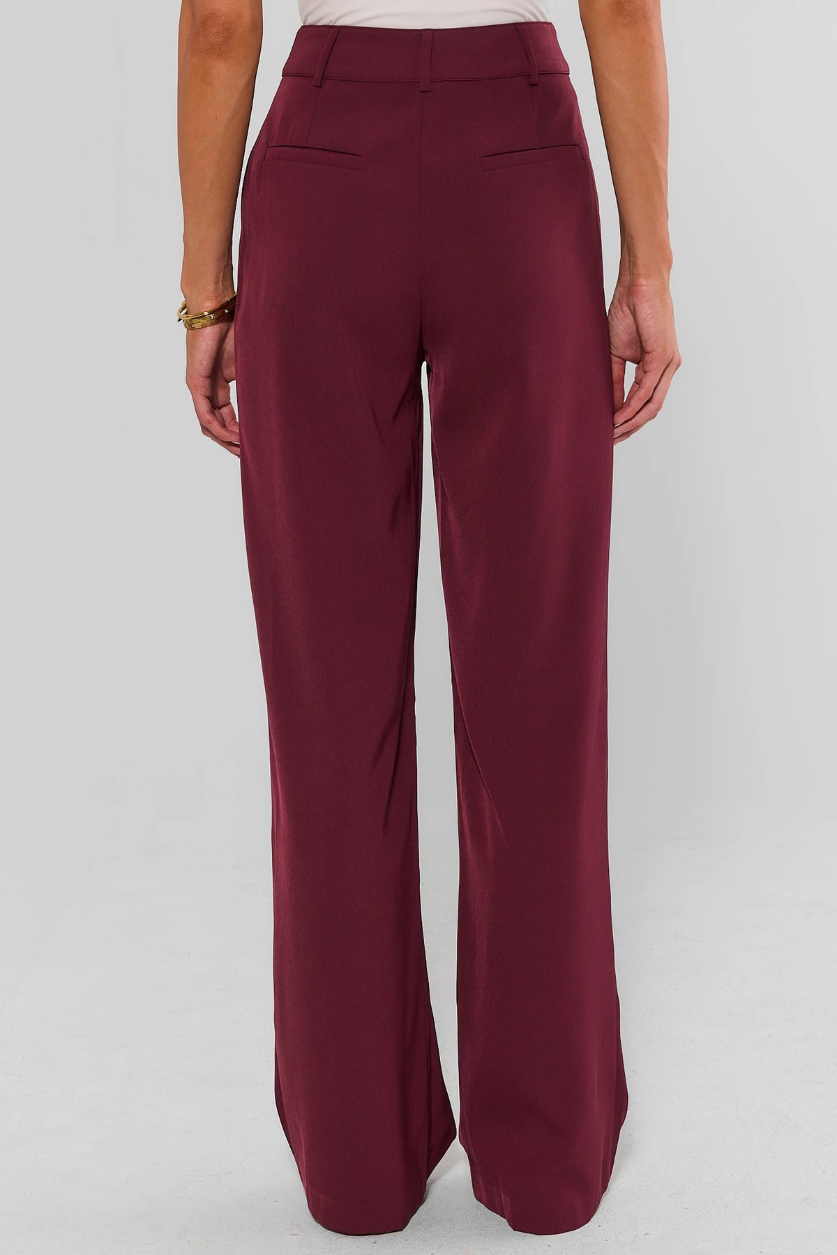 Burgundy Wide Leg Pants - Back View, High-Rise Waistband | Avara