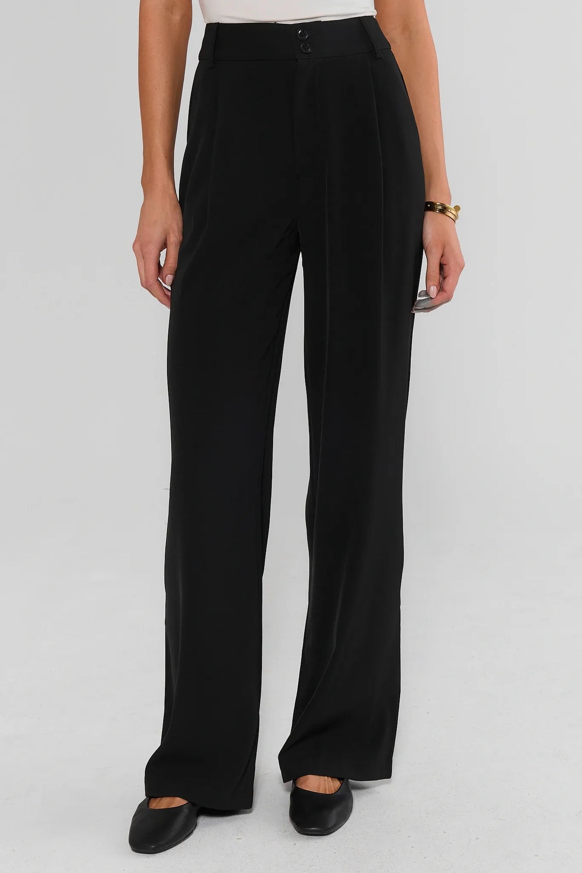 Black High-Rise Wide Leg Pants - Front View, On Model | Avara