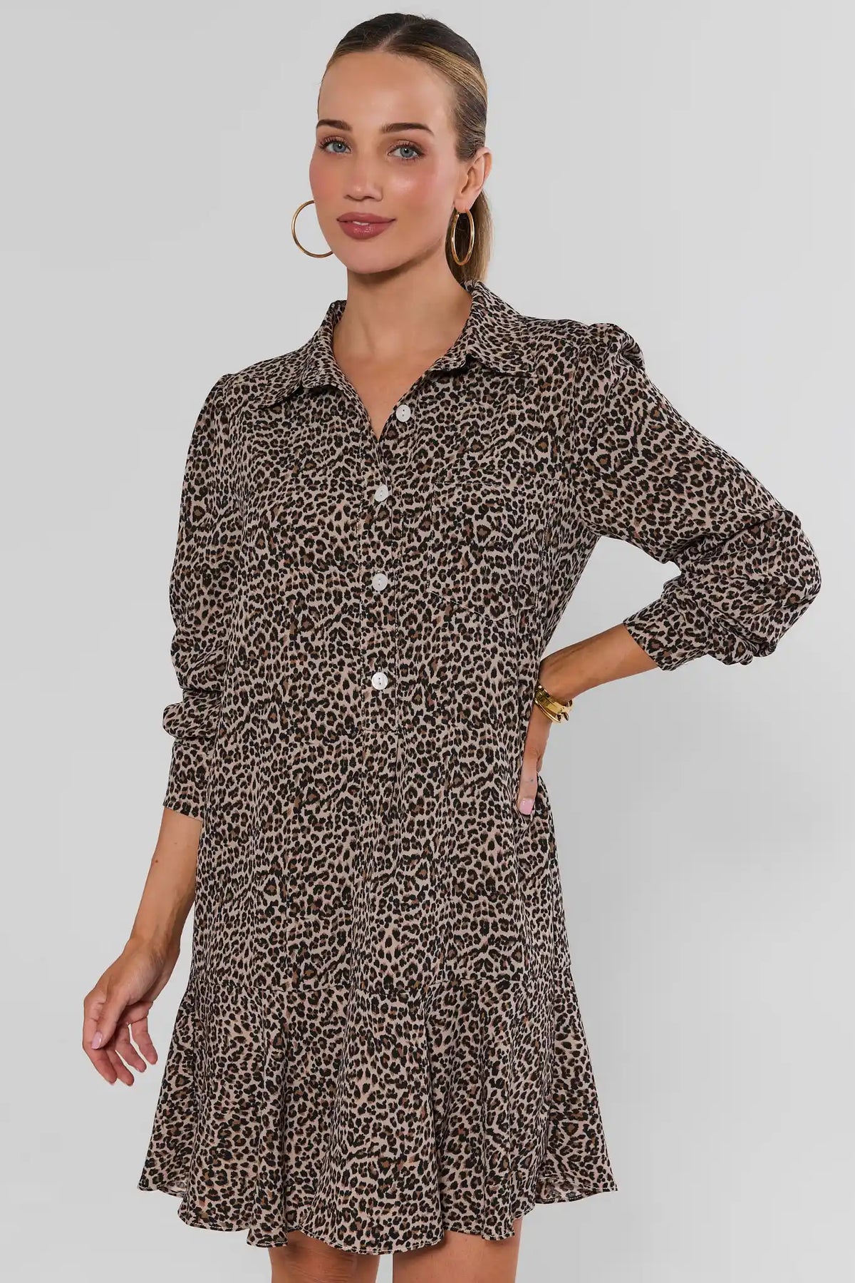 Meagan Leopard Drop Waist Dress - Front View On Model | Avara