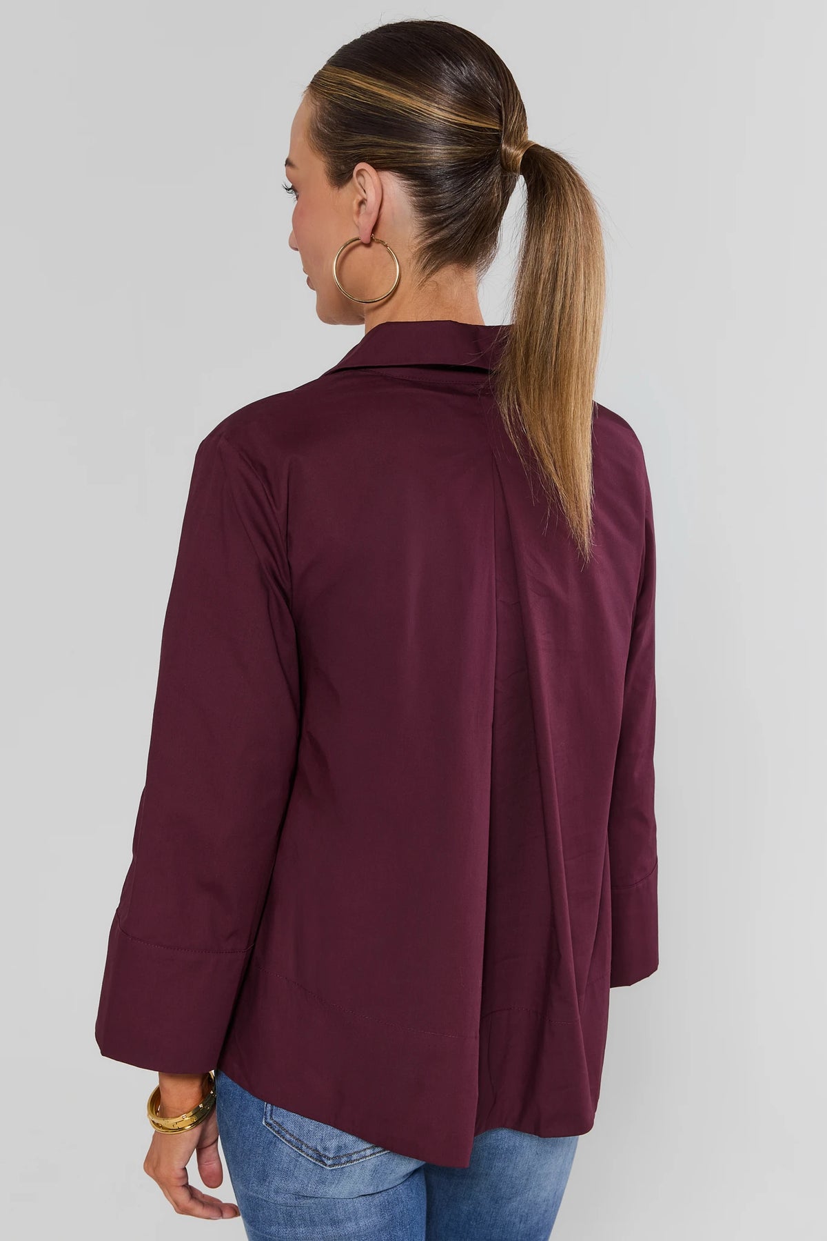 Maroon Split Neck Collared Top - Back View, A-Line Silhouette | Avara
