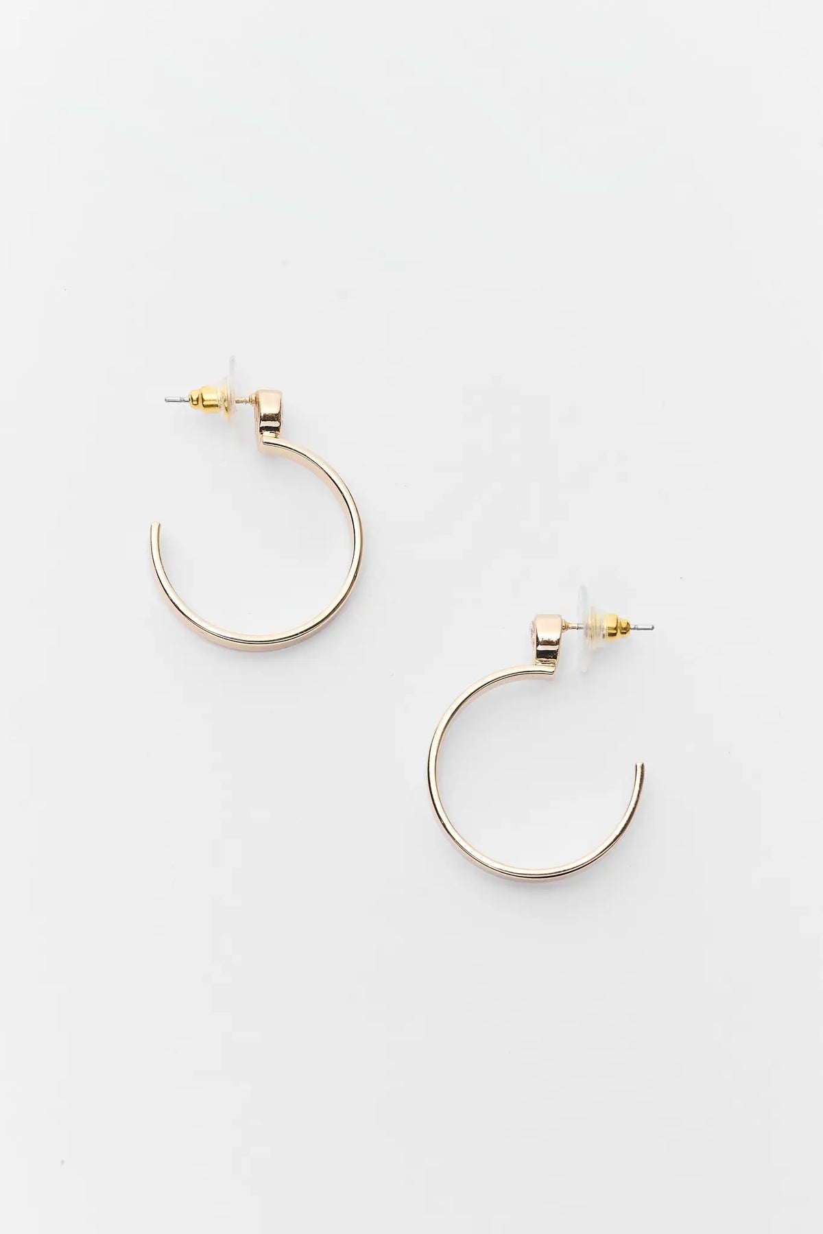 Gold Rhinestone Hoop Earrings - Flat Lay Pair | Avara