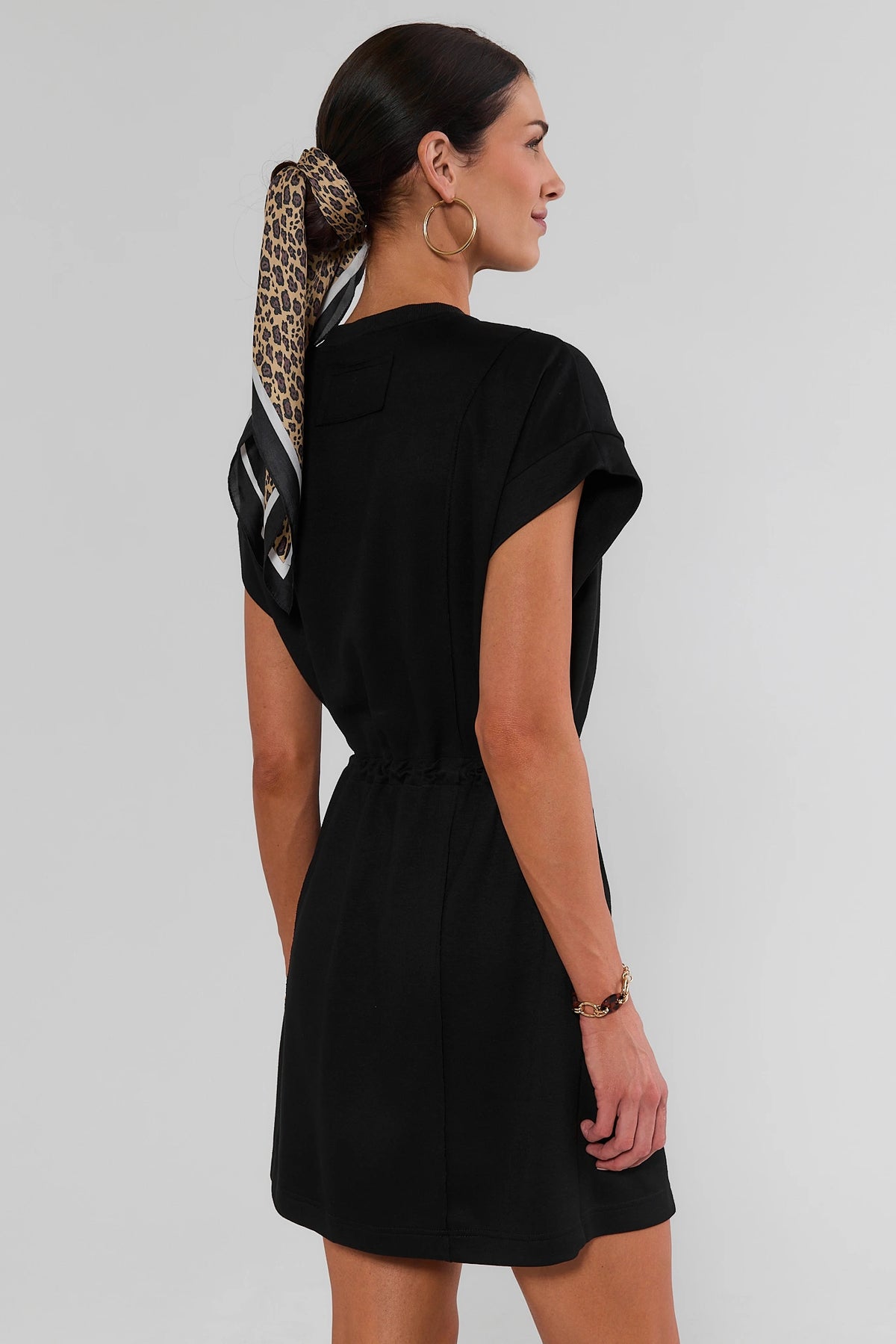 Black Drawstring Waist Short Dress - Back View On Model | Avara
