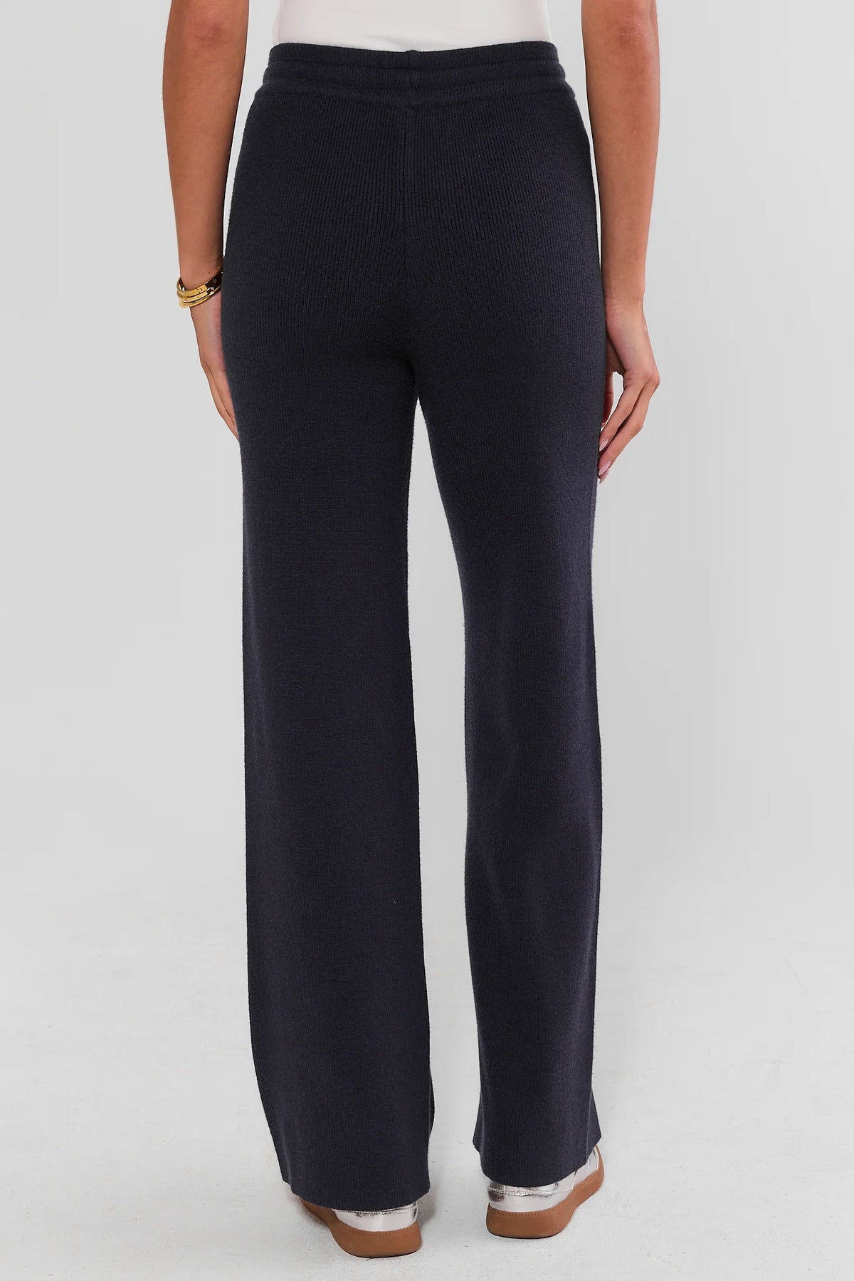 Navy Knit Wide-Leg Lounge Pants - Back View, Relaxed Silhouette | Avara