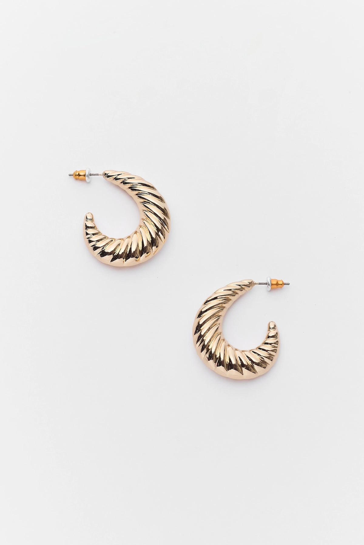 Gold Textured Hoop Earrings - Flat Lay Pair | Avara