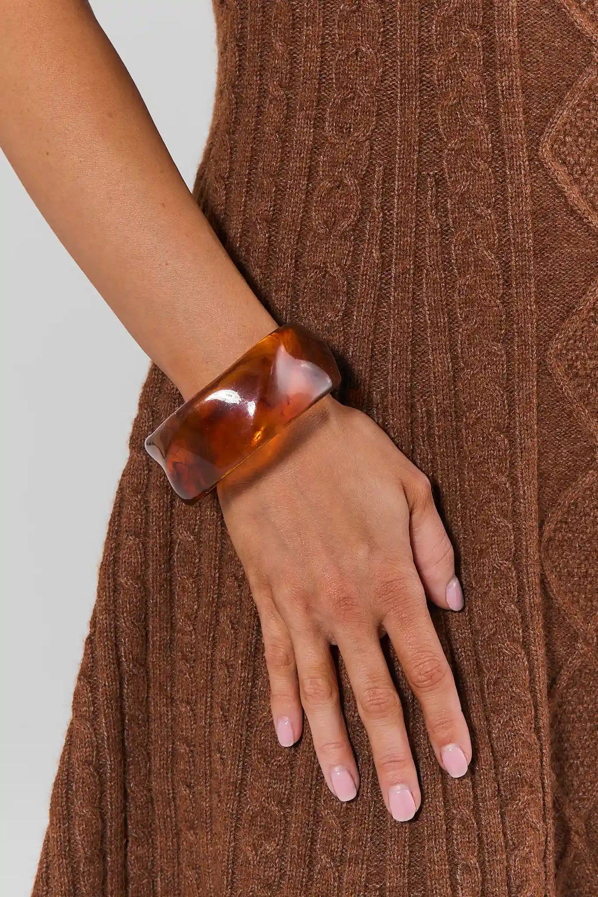 Brown Acrylic Marbled Bangle On Model Wrist - Styled Look | Avara