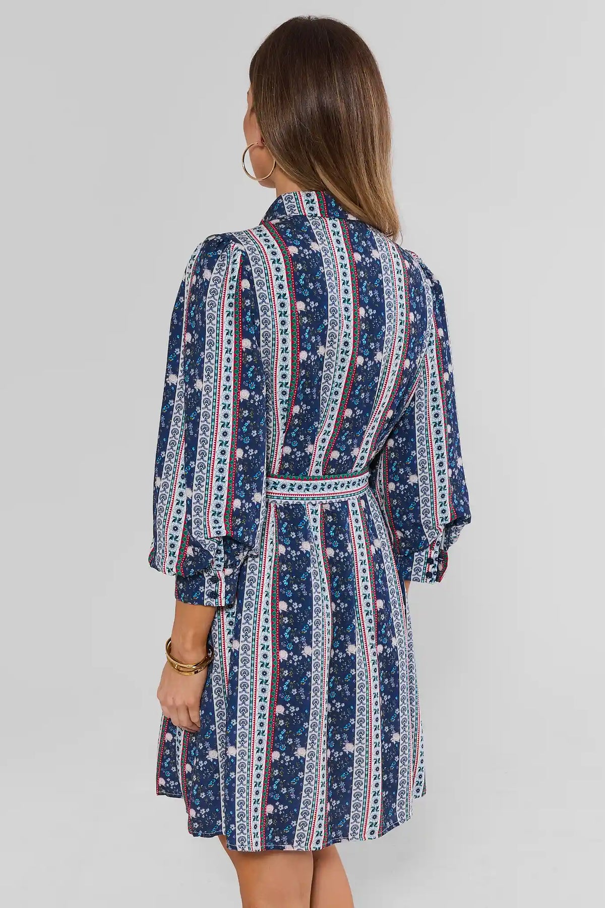 Navy Floral Print Collared Short Dress - Back View On Model | Avara