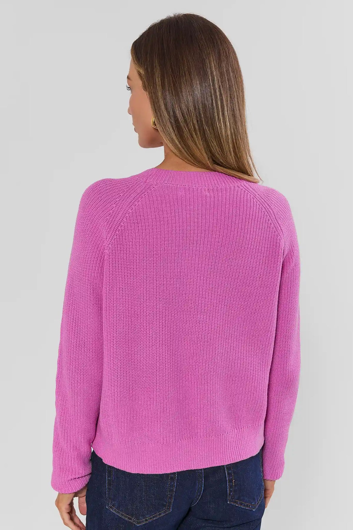 Pink Rib Knit Sweater - Back View On Model Showing Raglan Sleeves | Avara