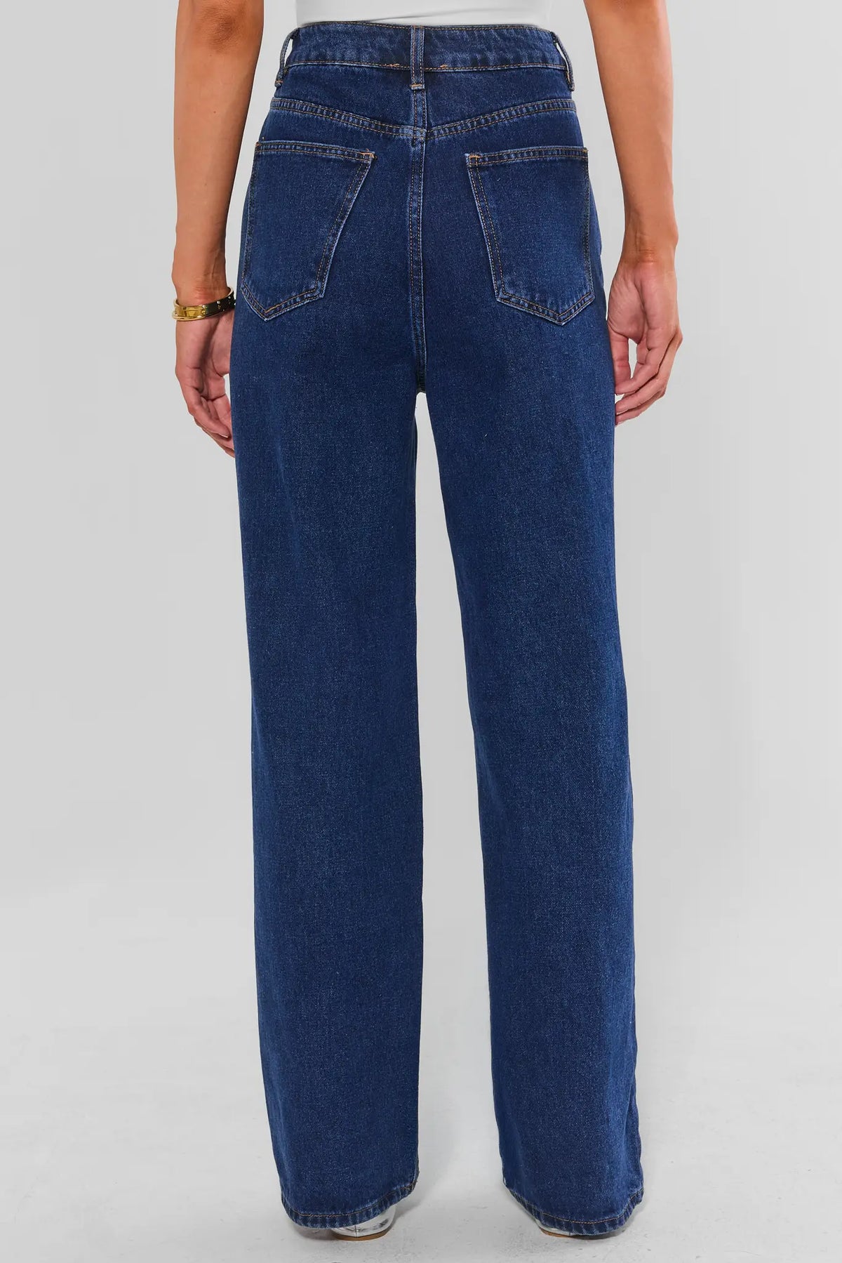 Adrian Dark Wash Straight Leg Jeans - Back View Classic Five-Pocket Denim On Model | Avara