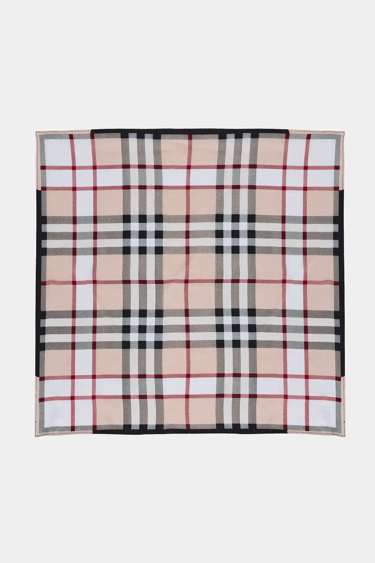 Tan Plaid Printed Square Scarf - Flat Lay, Allover Print Detail | Avara