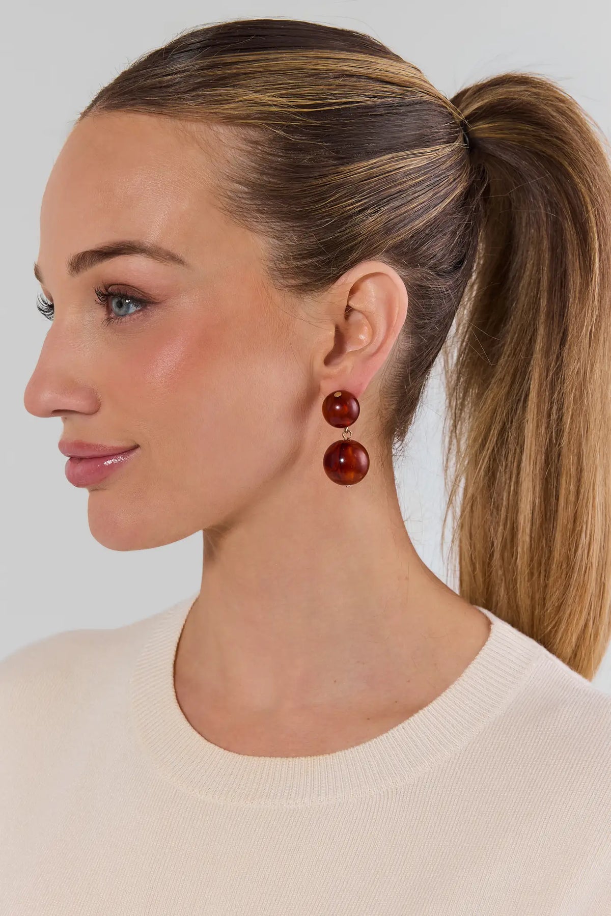 Brown Tortoise Stacked Drop Earrings