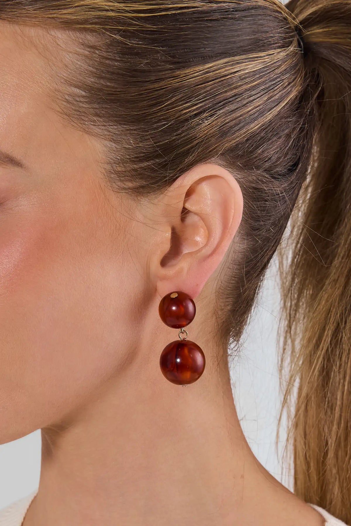 Brown Tortoise Stacked Drop Earrings - On Model Side View | Avara