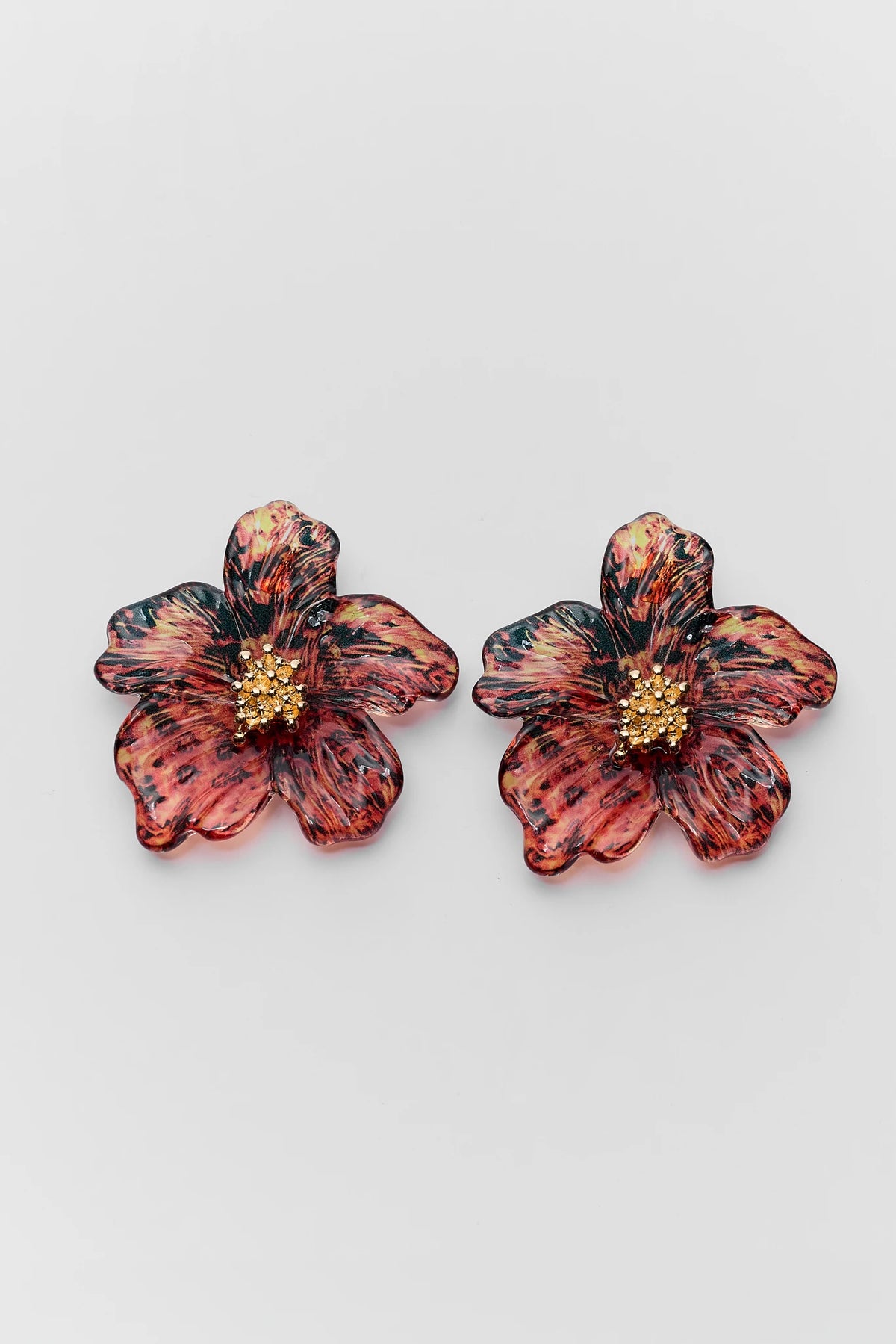 Brown Tortoise Flower Stud Earrings - Flat Lay Pair | Avara