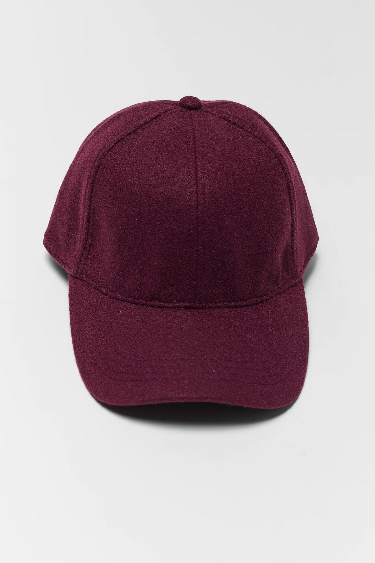 Burgundy Faux Wool Baseball Cap - Front View, Flat Lay | Avara