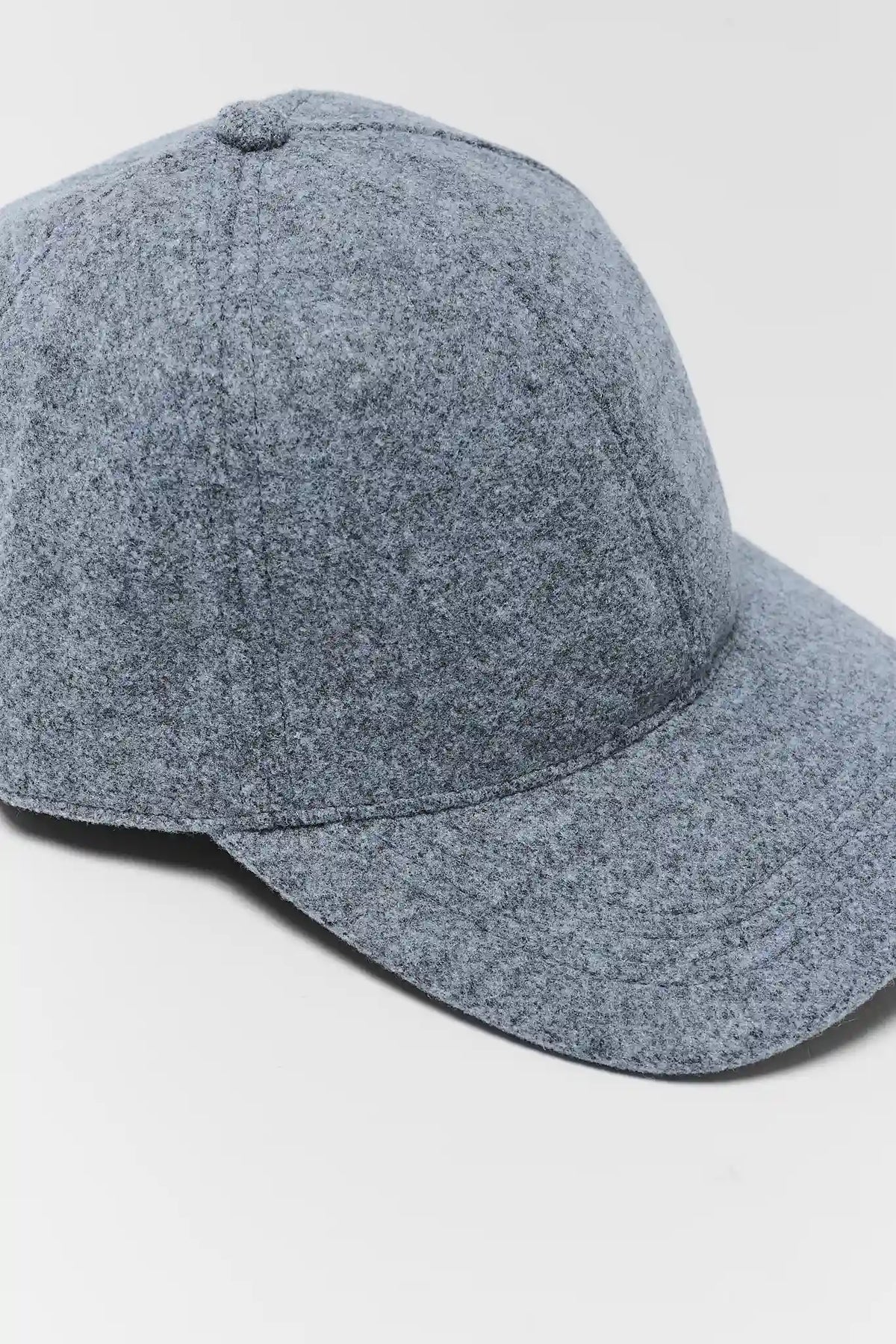 Gray Faux Wool Baseball Cap - Fabric Texture Detail, Angled View | Avara