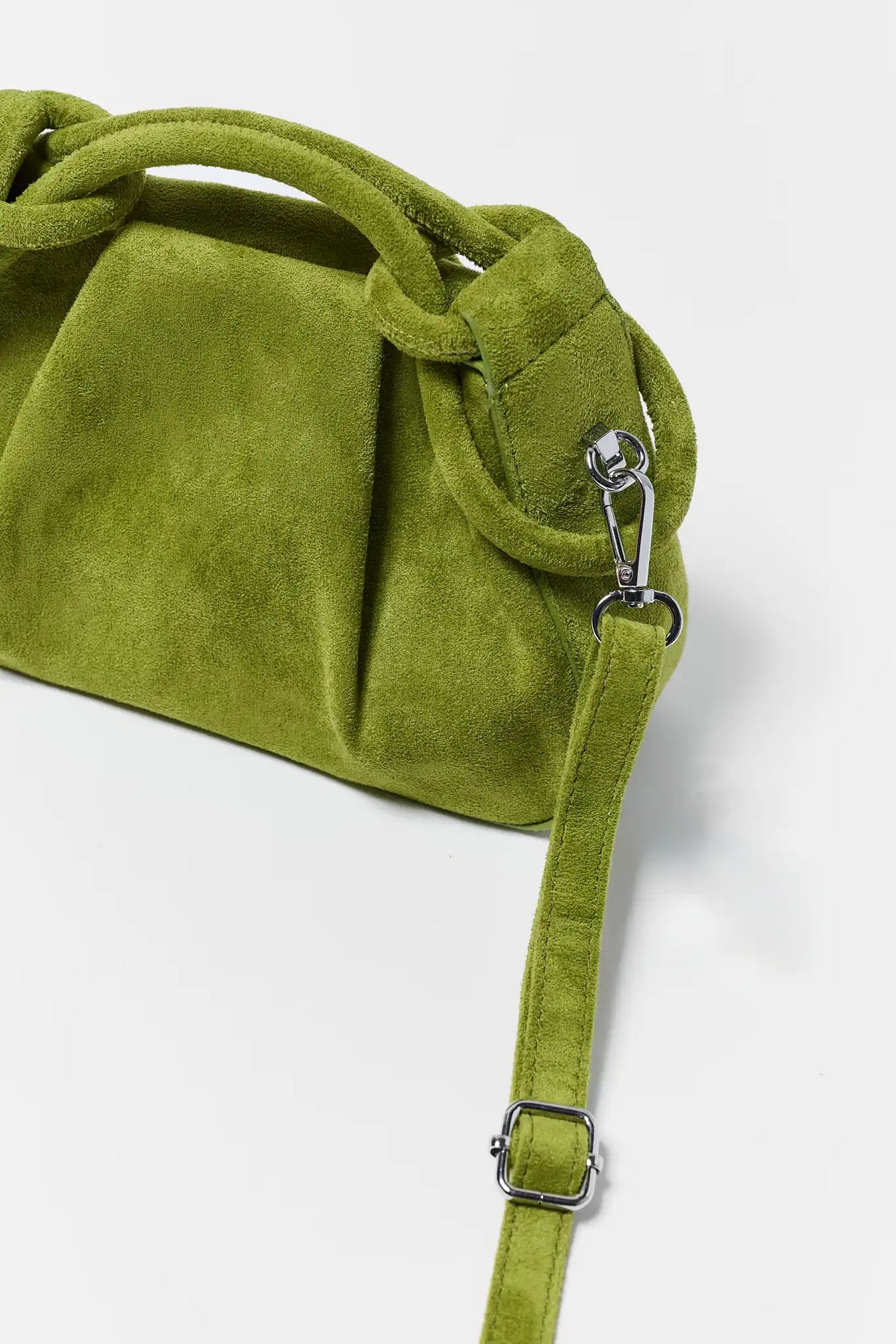 Chartreuse Suede Bag Strap and Hardware Detail - Close-Up | Avara