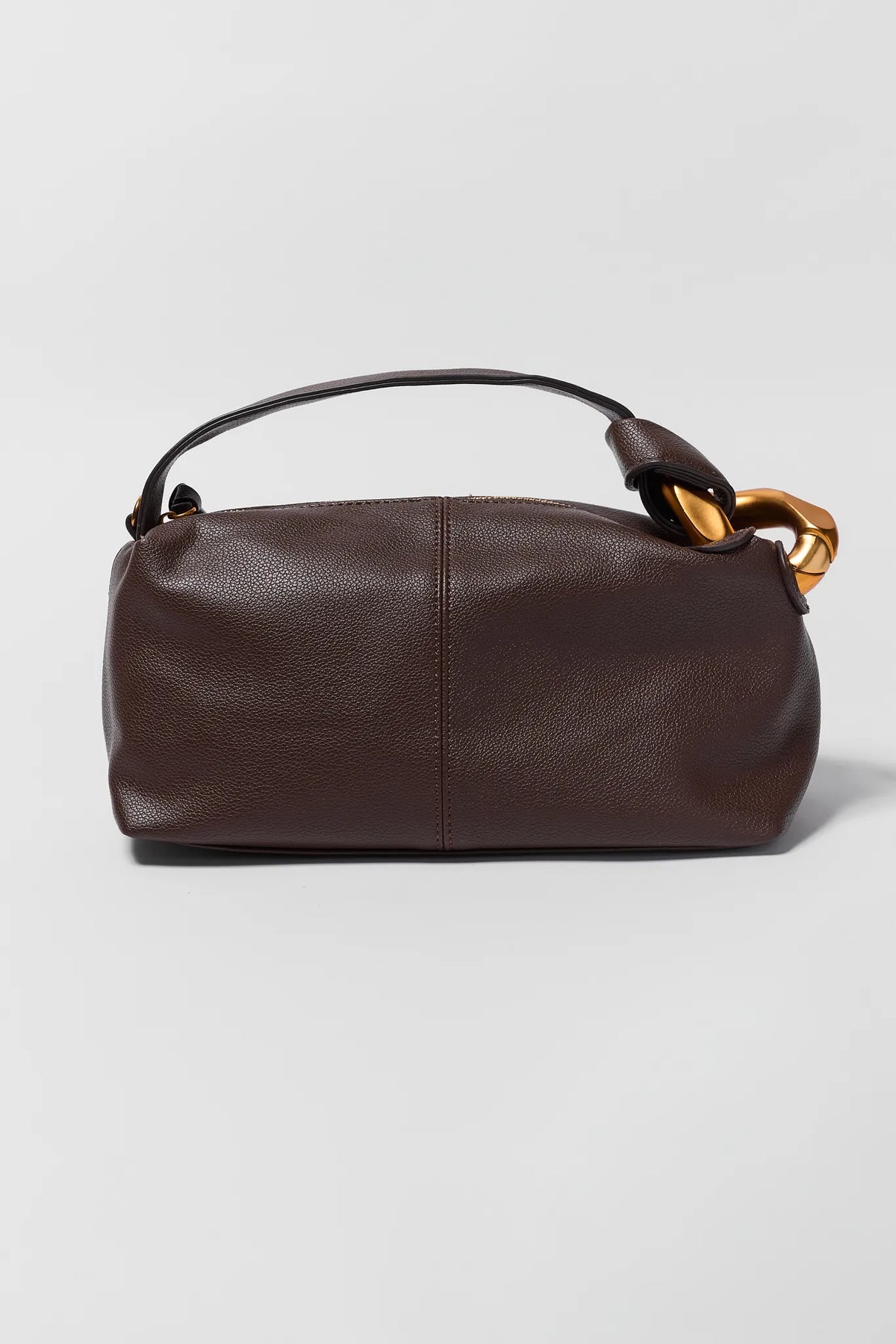 Brown Link Handle Baguette Bag - Back View with Gold Link Hardware | Avara
