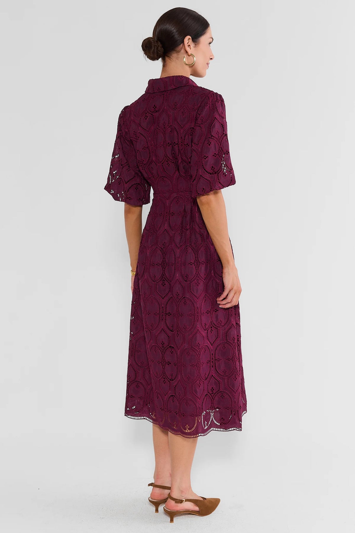 Plum Eyelet Overlay Maxi Dress - Back View Full Length, Floor-Length Silhouette | Avara