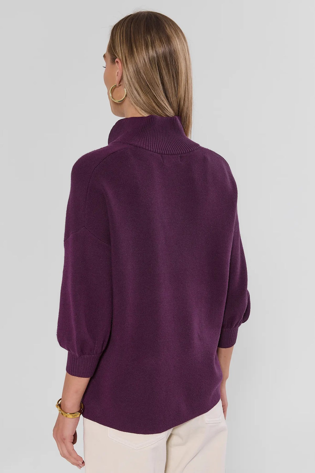 Plum Knit Sweater Ribbed Collar Back Detail - Back View On Model | Avara