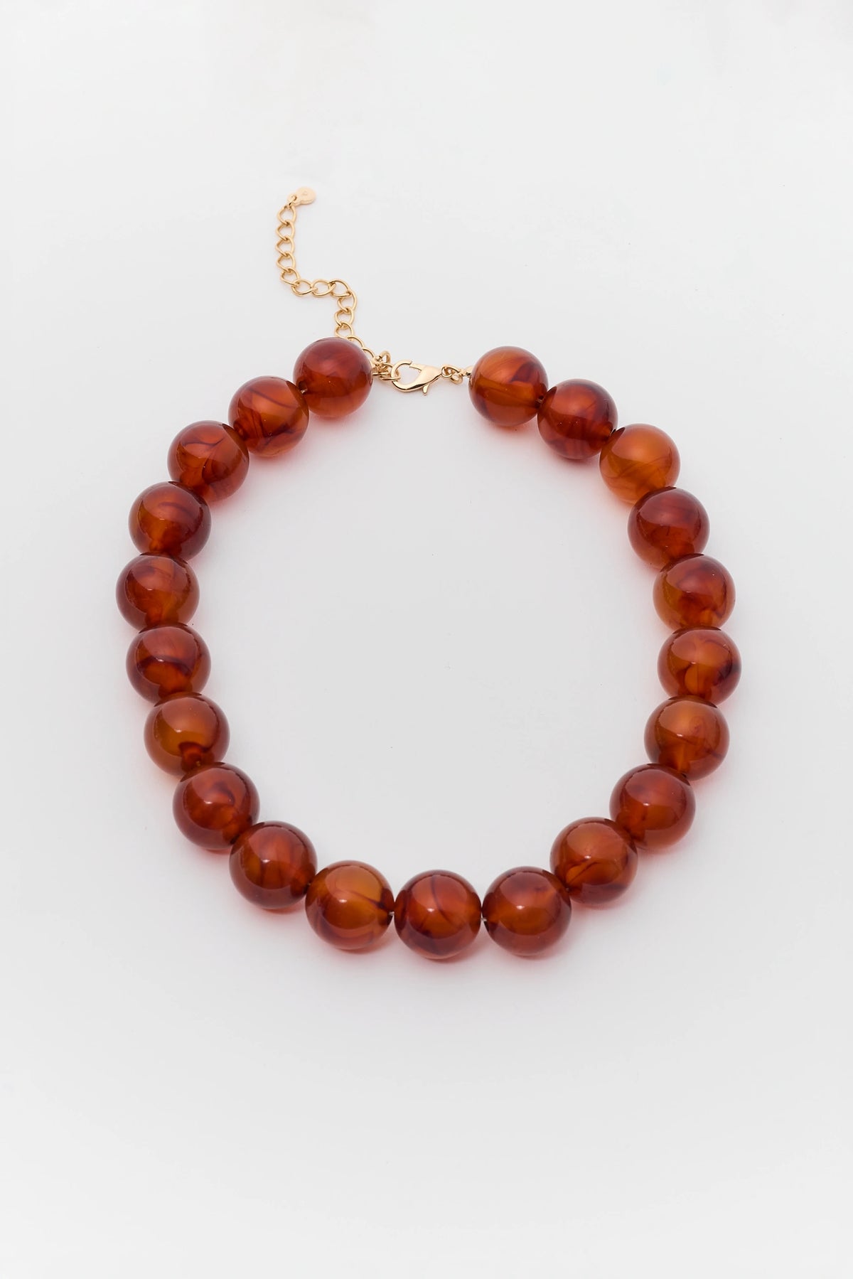 Brown Tortoise Chunky Beaded Necklace - Flat Lay with Gold Clasp | Avara
