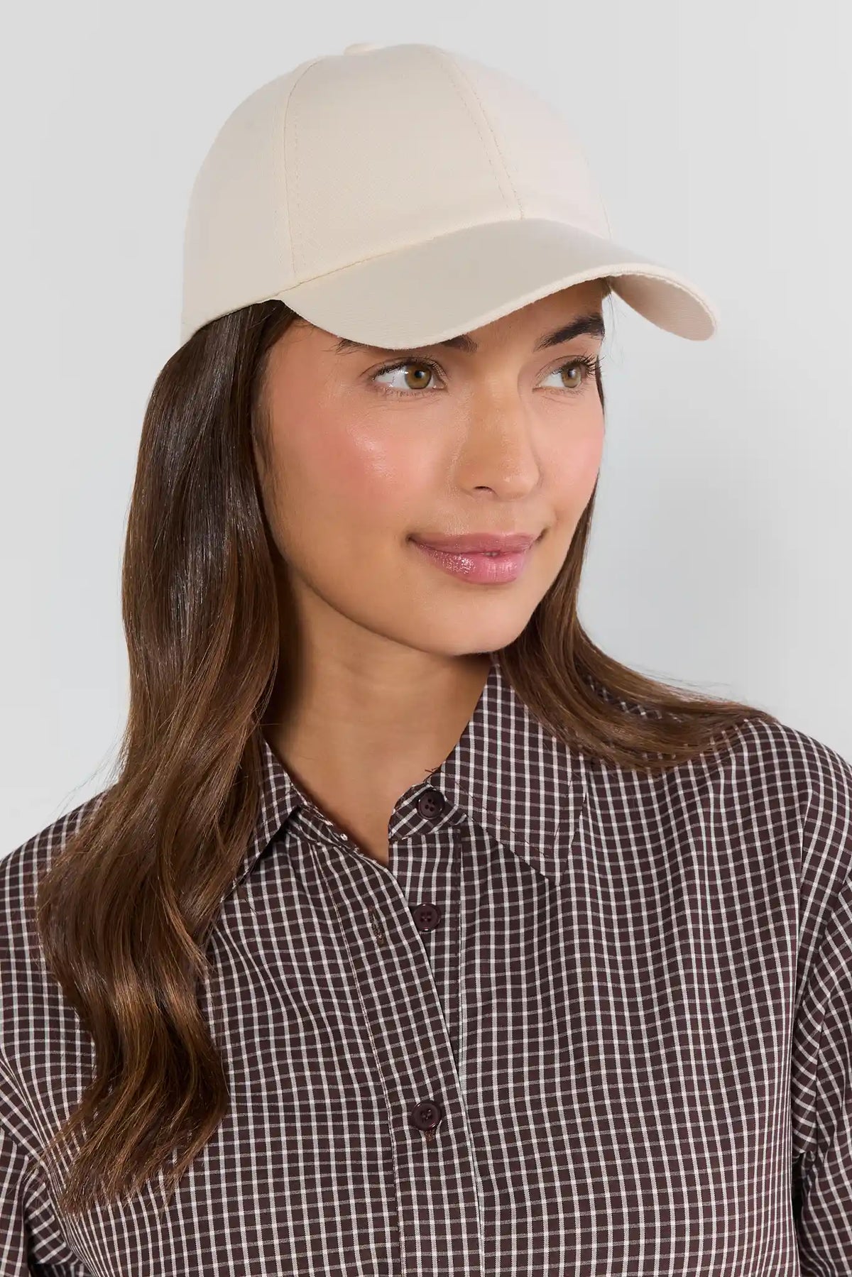 Ivory Cotton Baseball Cap On Model - Women's Casual Hat Styled Look | Avara