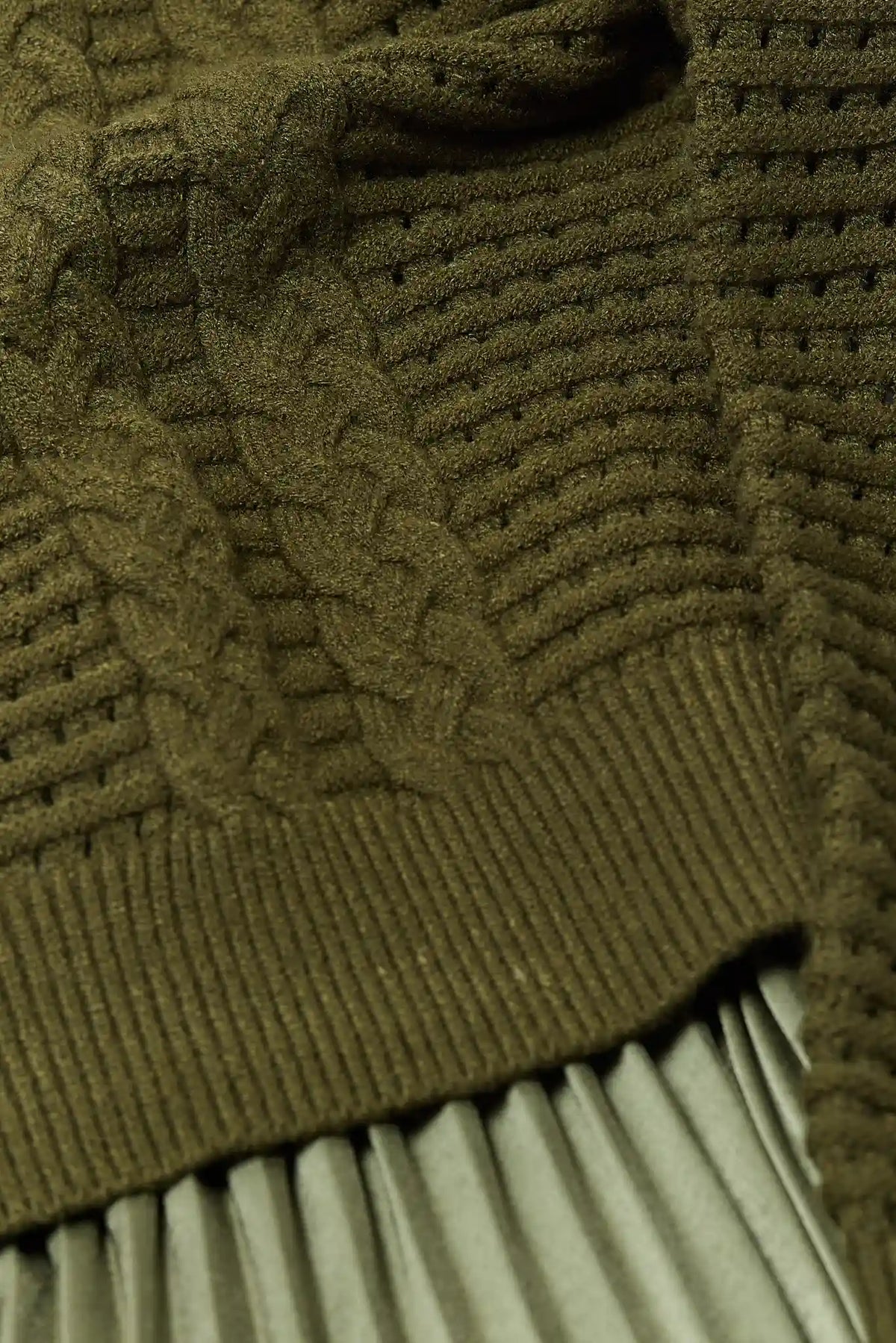 Olive Cable-Knit Sweater Texture Close-Up Detail - Two Piece Midi Dress | Avara