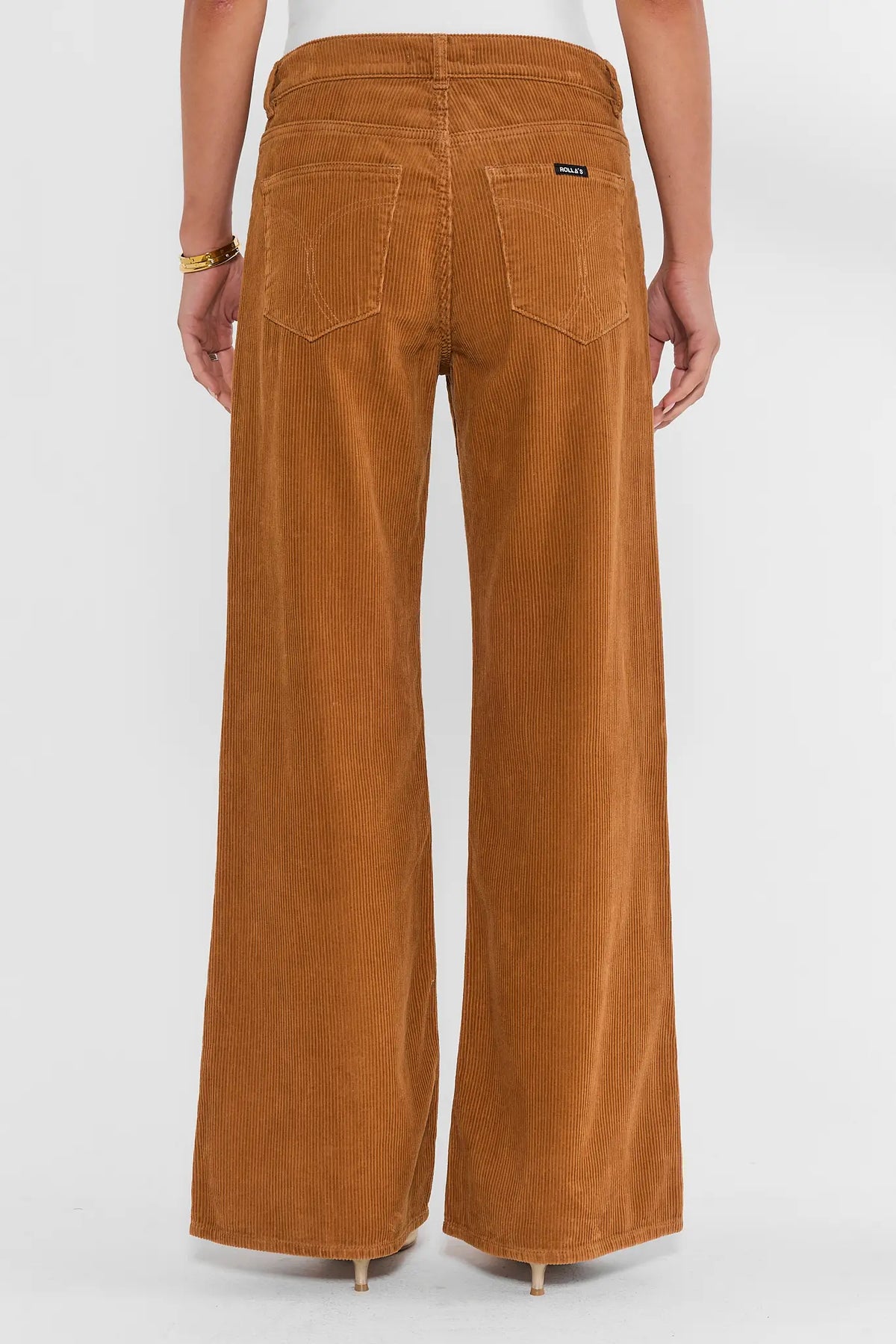 Camel Corduroy Wide Leg Pants - Back View with Rollas Label | Avara