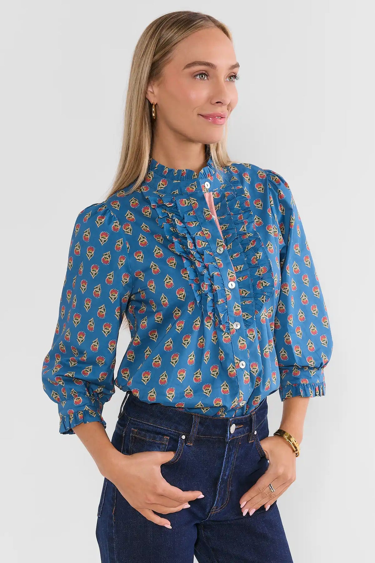 Logan Blue Floral Printed Top by THML