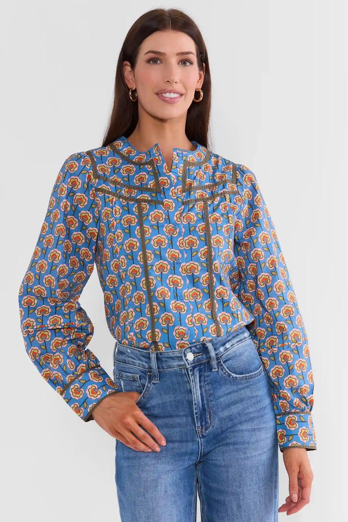 Blue Floral Block Print Top