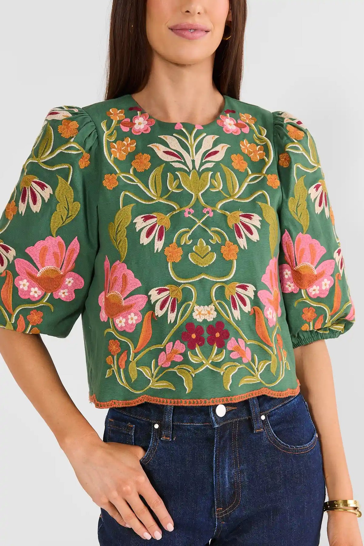 Sadie Green Embroidered Top by THML