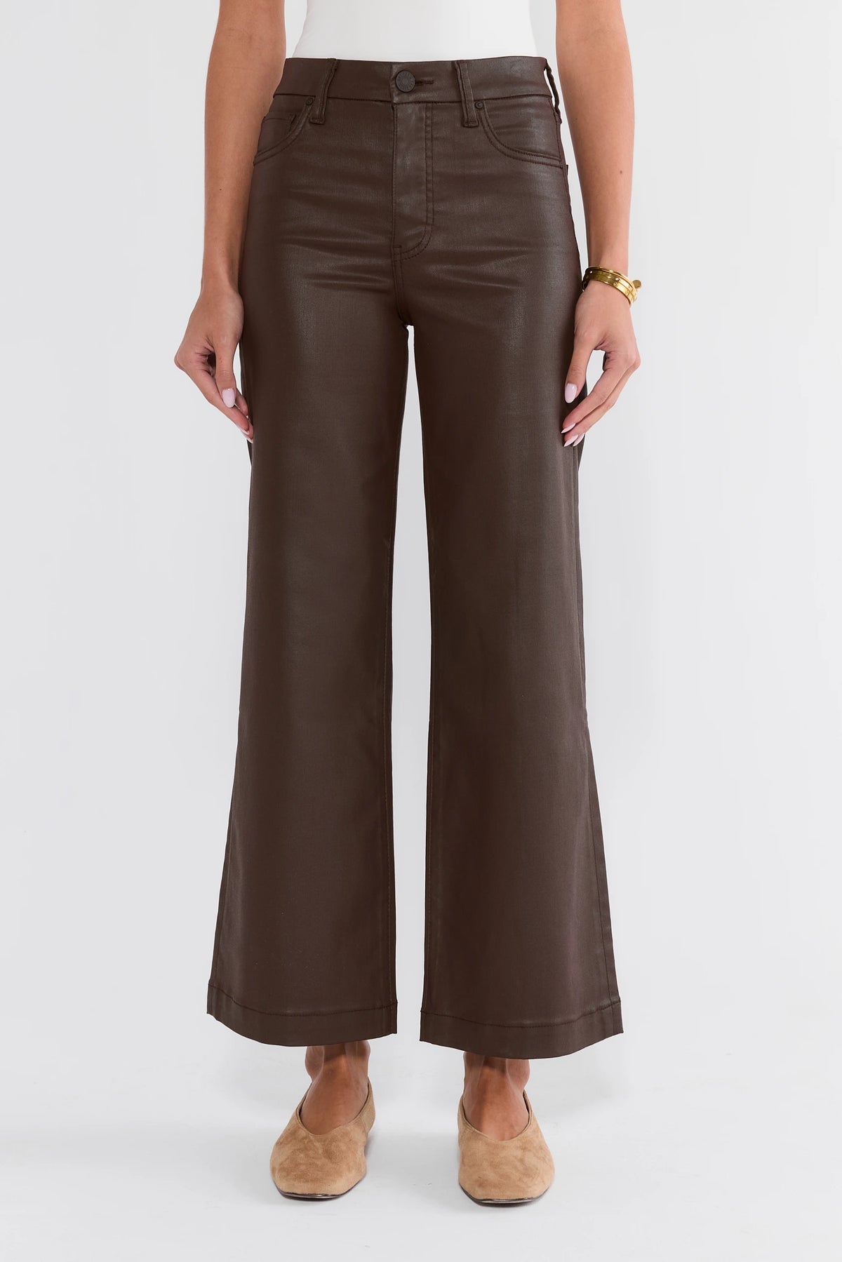 Meg Brown Wax Coated Jeans by KUT