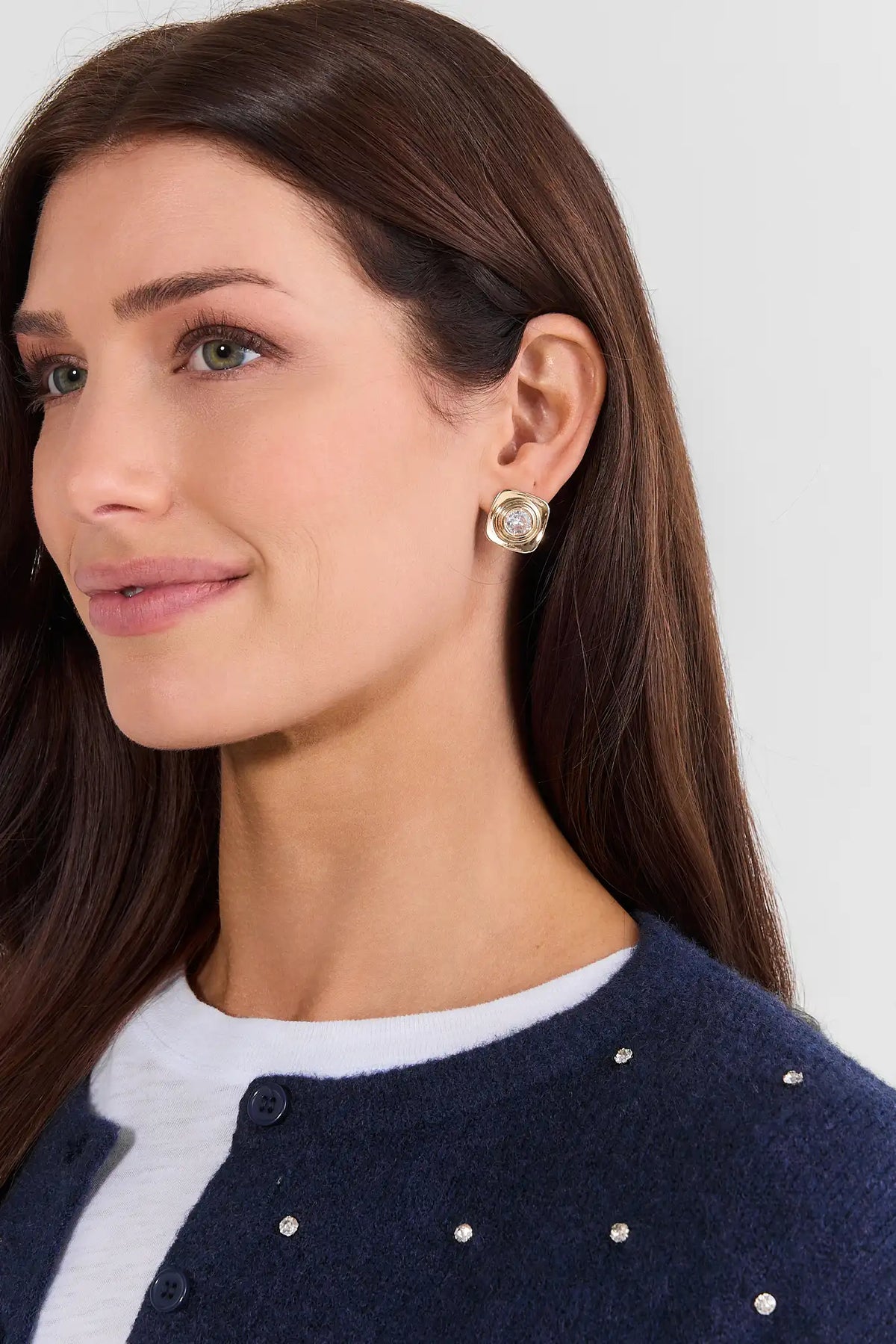 Gold Square Rhinestone Stud Earrings