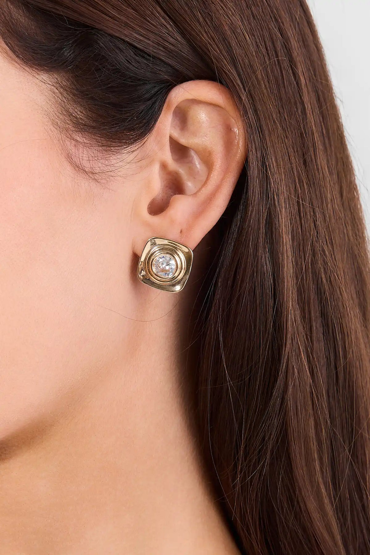 Gold Square Rhinestone Stud Earrings
