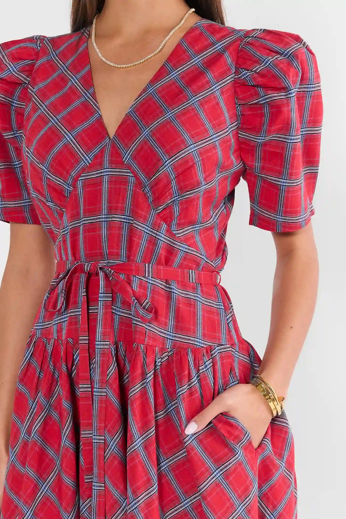 Red Printed Drop Waist Midi Dress
