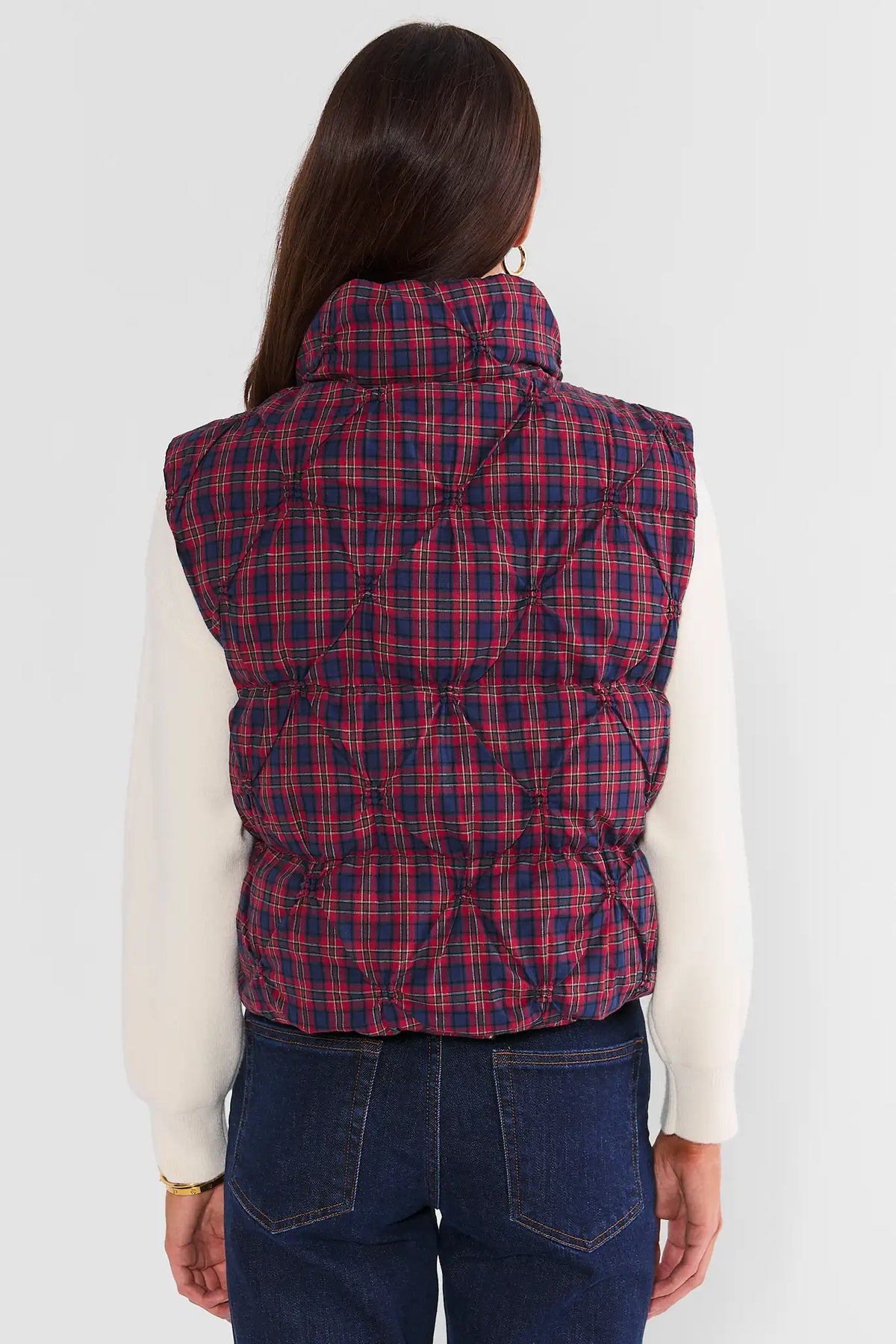 Navy Plaid Puffer Vest