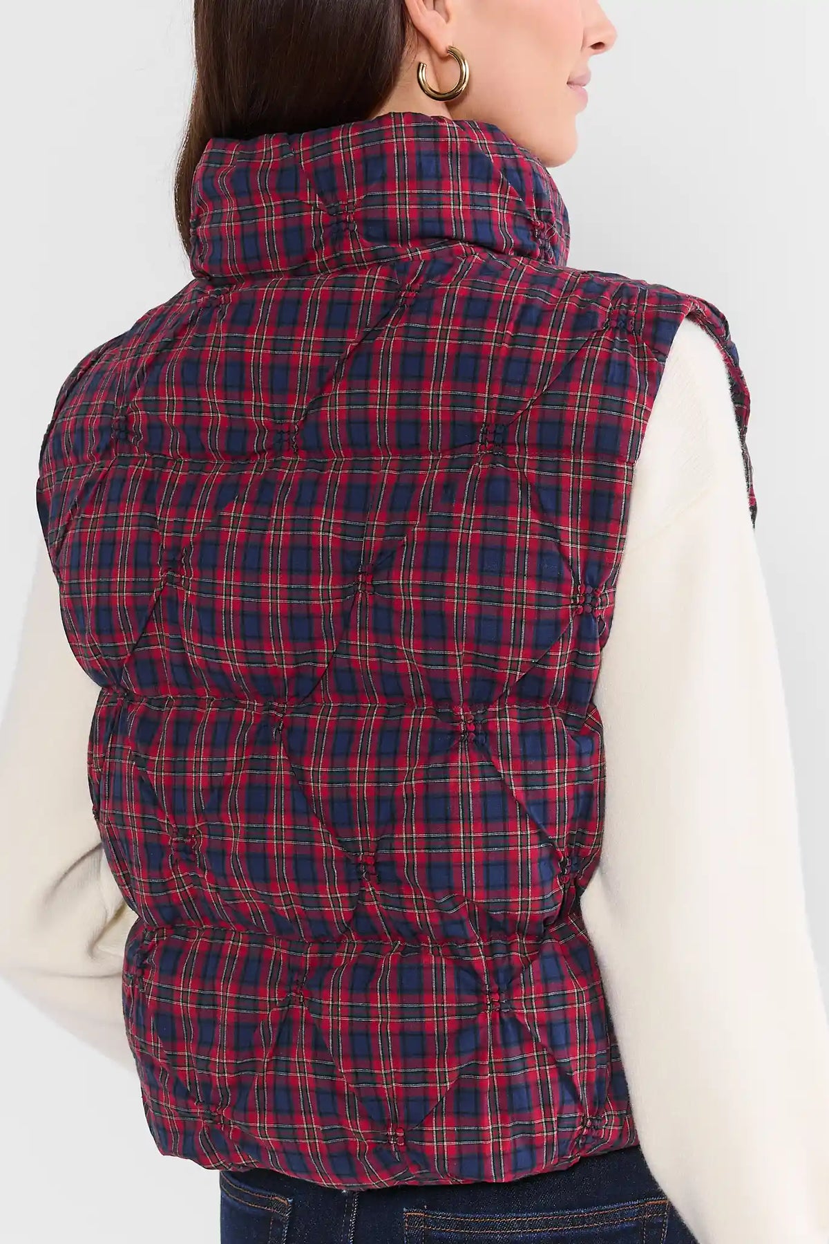 Navy Plaid Puffer Vest