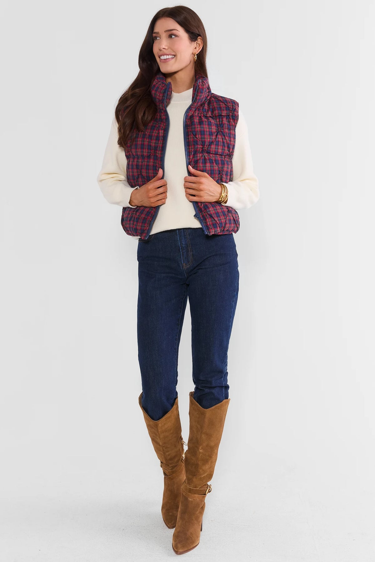 Navy Plaid Puffer Vest