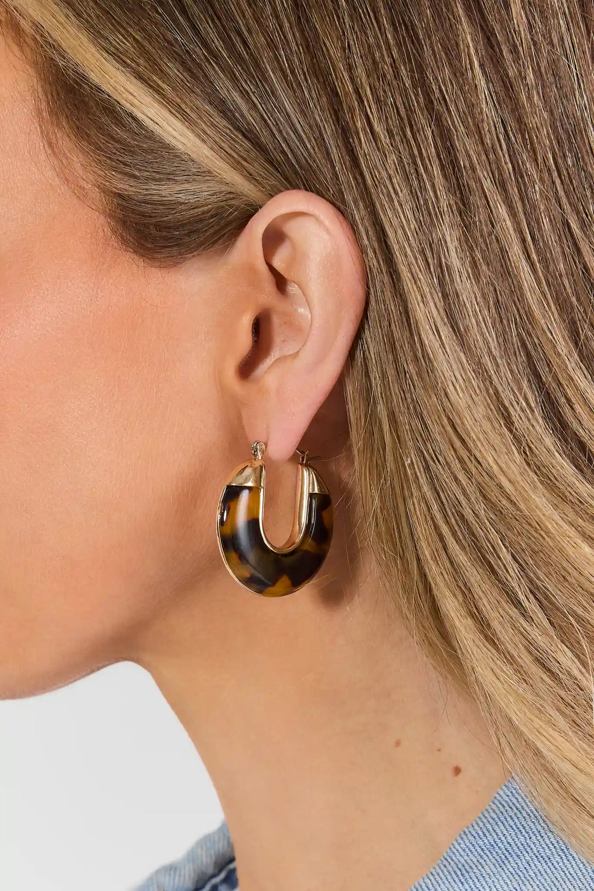 Brown Tortoise Acrylic Hoop Earrings