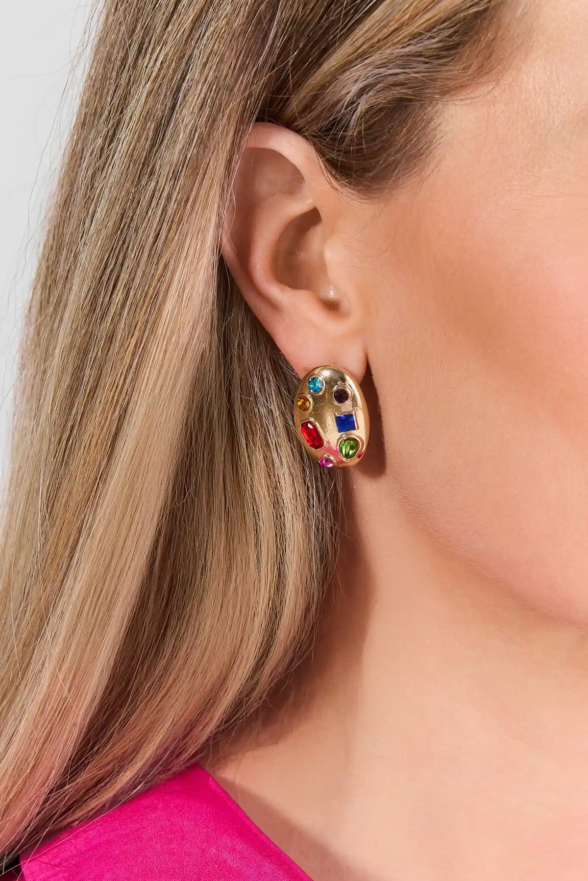 Gold Multi Stone Stud Earrings
