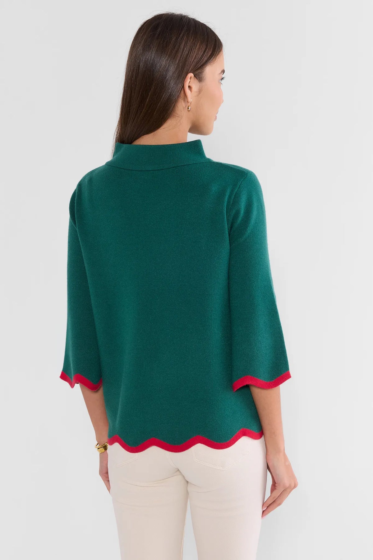 Jackie Green Scalloped Trim Knit Sweater