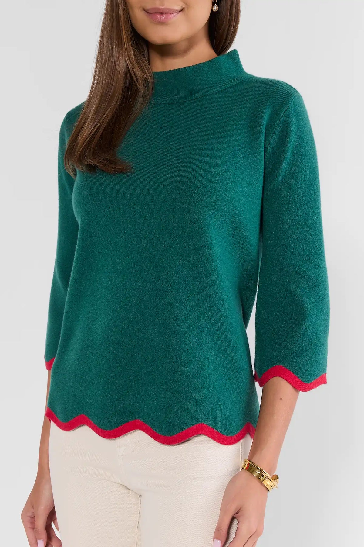 Jackie Green Scalloped Trim Knit Sweater